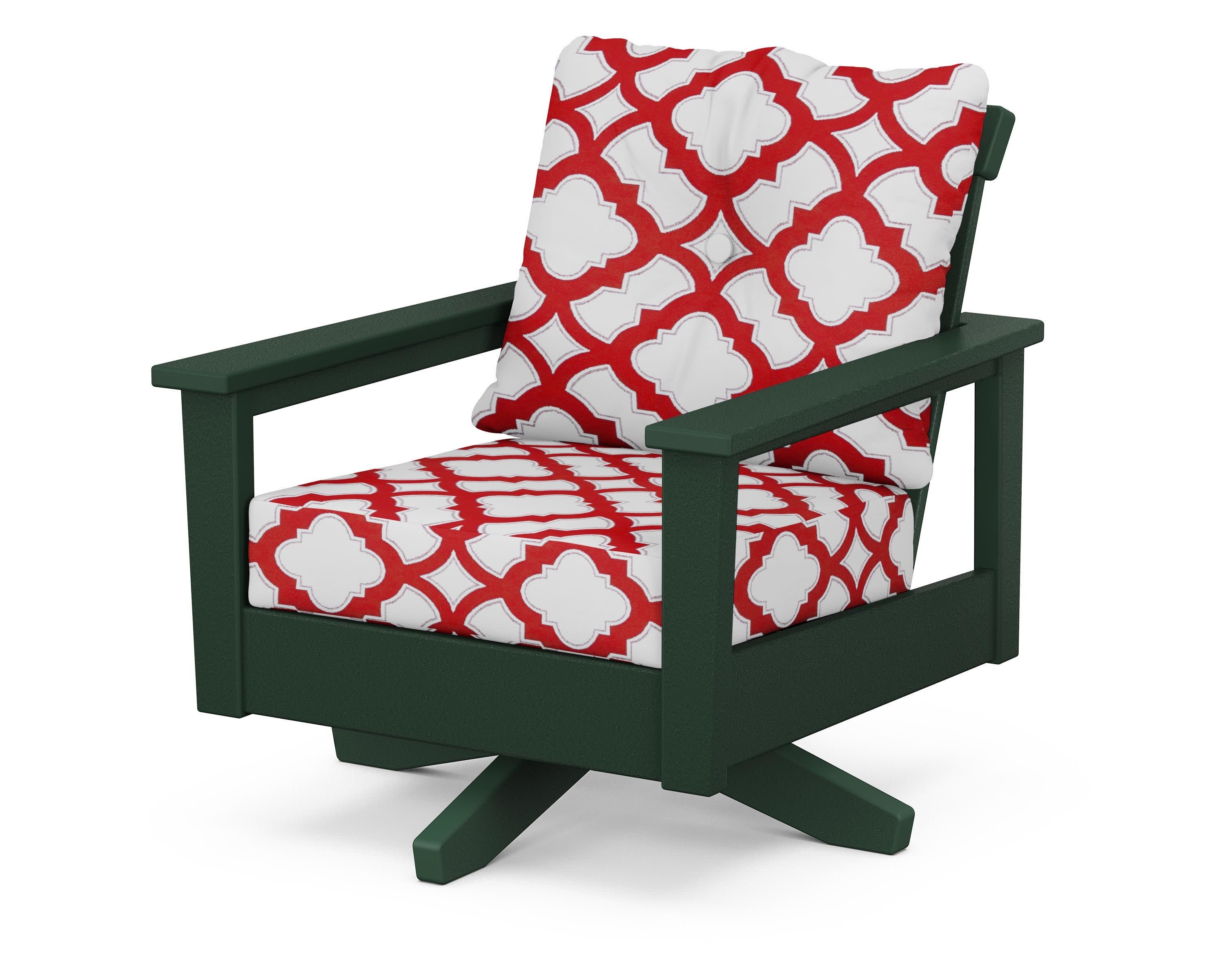 Prescott Deep Seating Swivel Chair in Green / Trellis Crimson