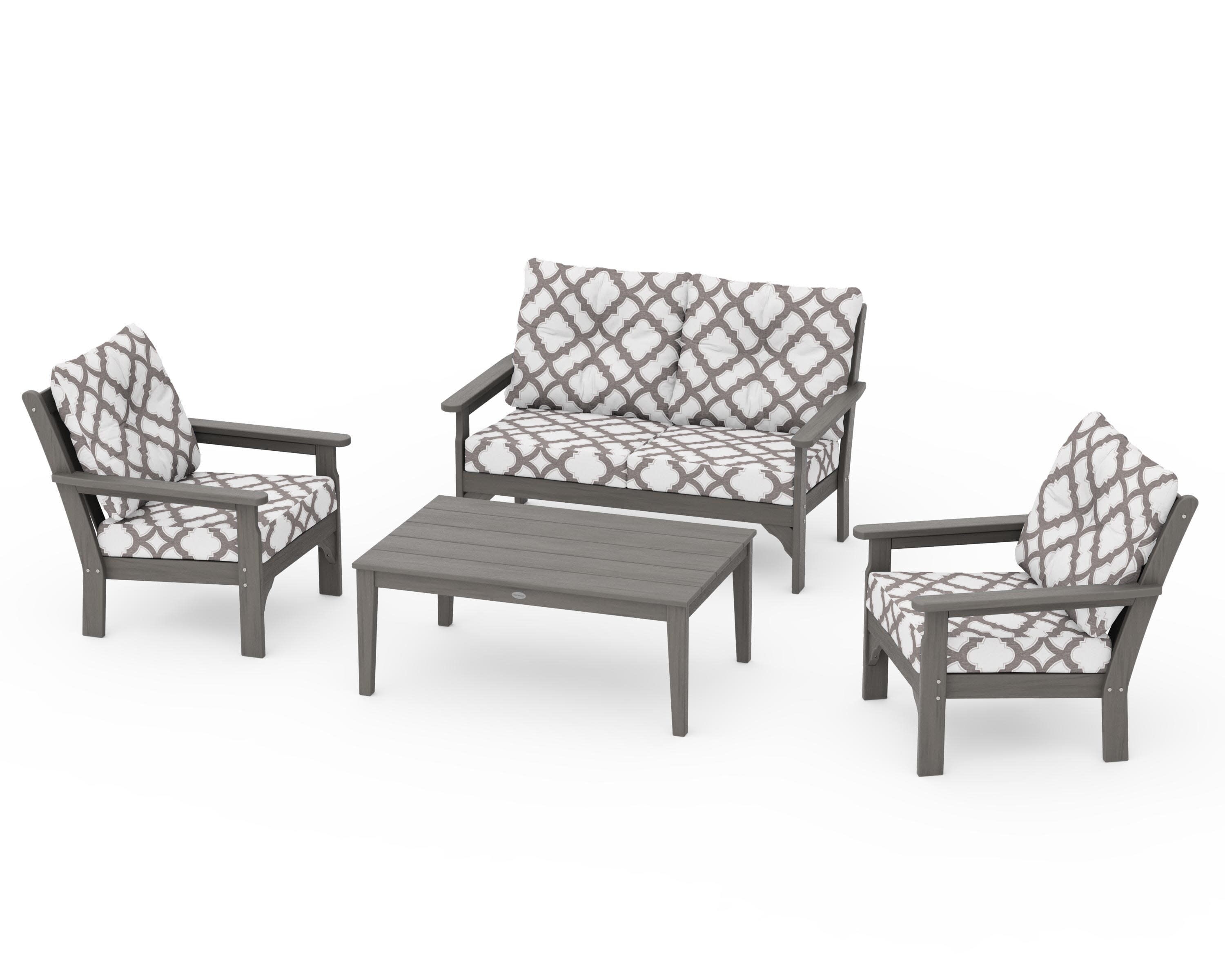 Vineyard 4-Piece Deep Seating Set in Driftwood / Trellis Grey Mist