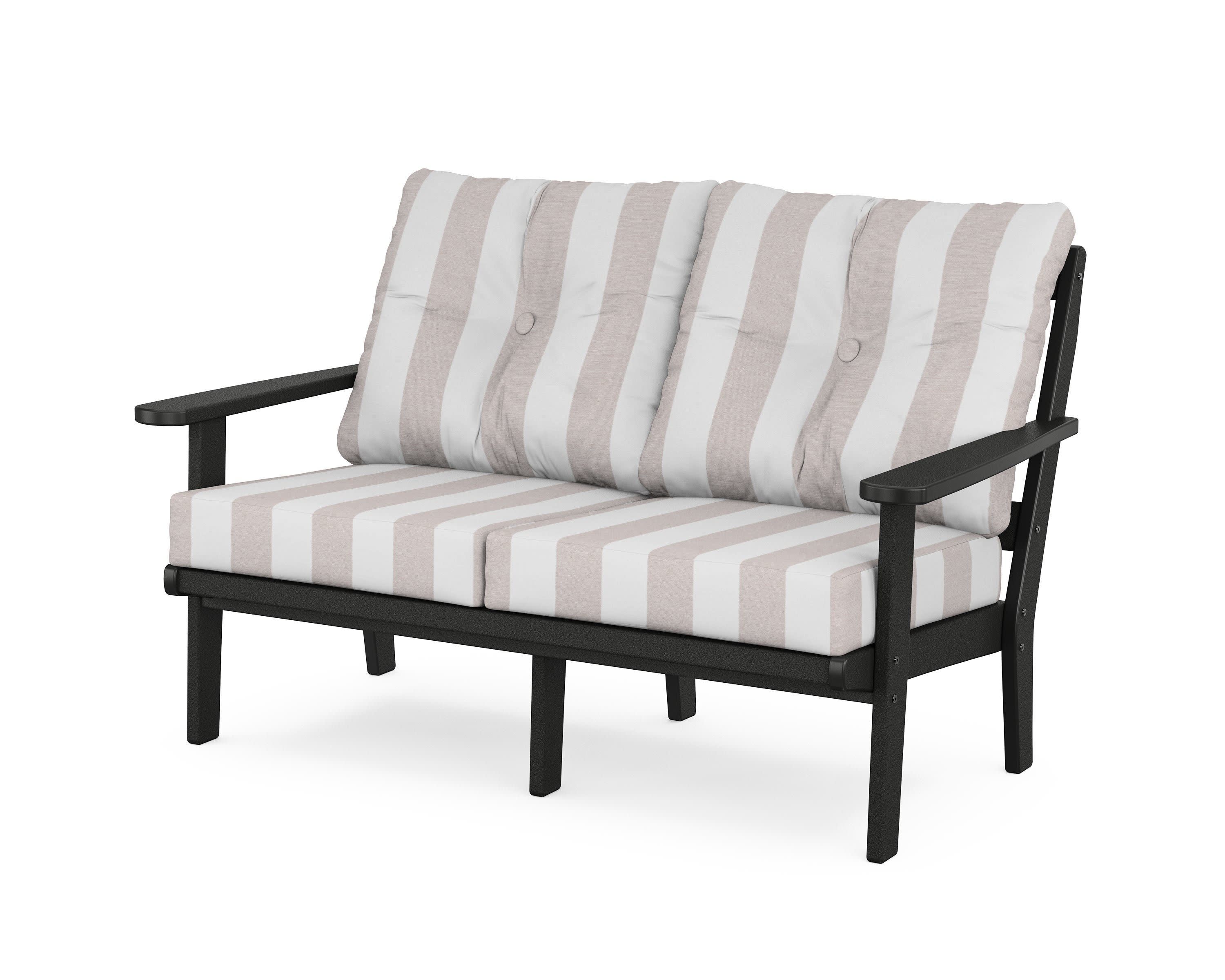 Mission Deep SeatingLoveseat in Black / Cabana Stripe Dune Burlap