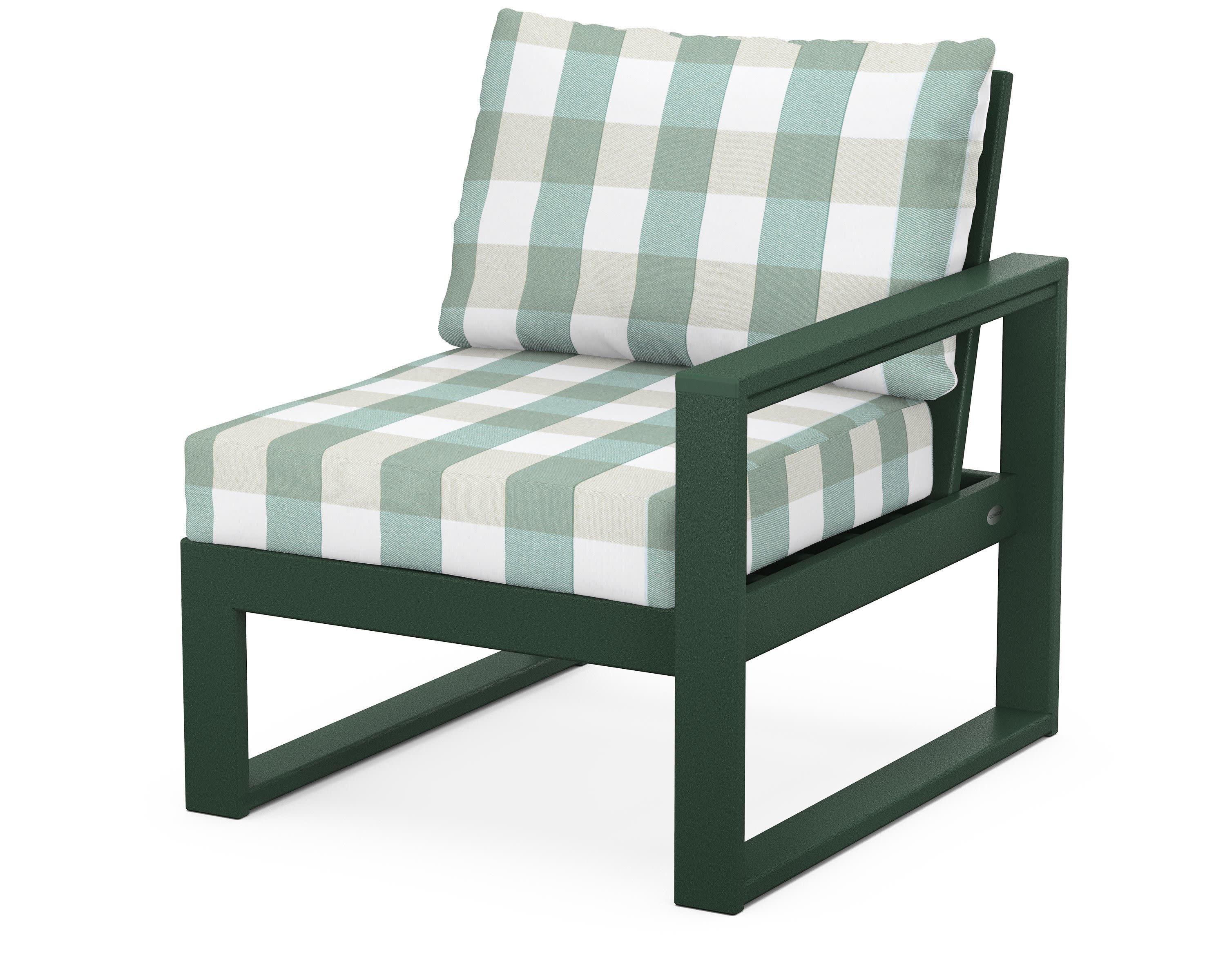 EDGE Modular Right Arm Chair in Green / Buffalo Plaid Glacier Spa