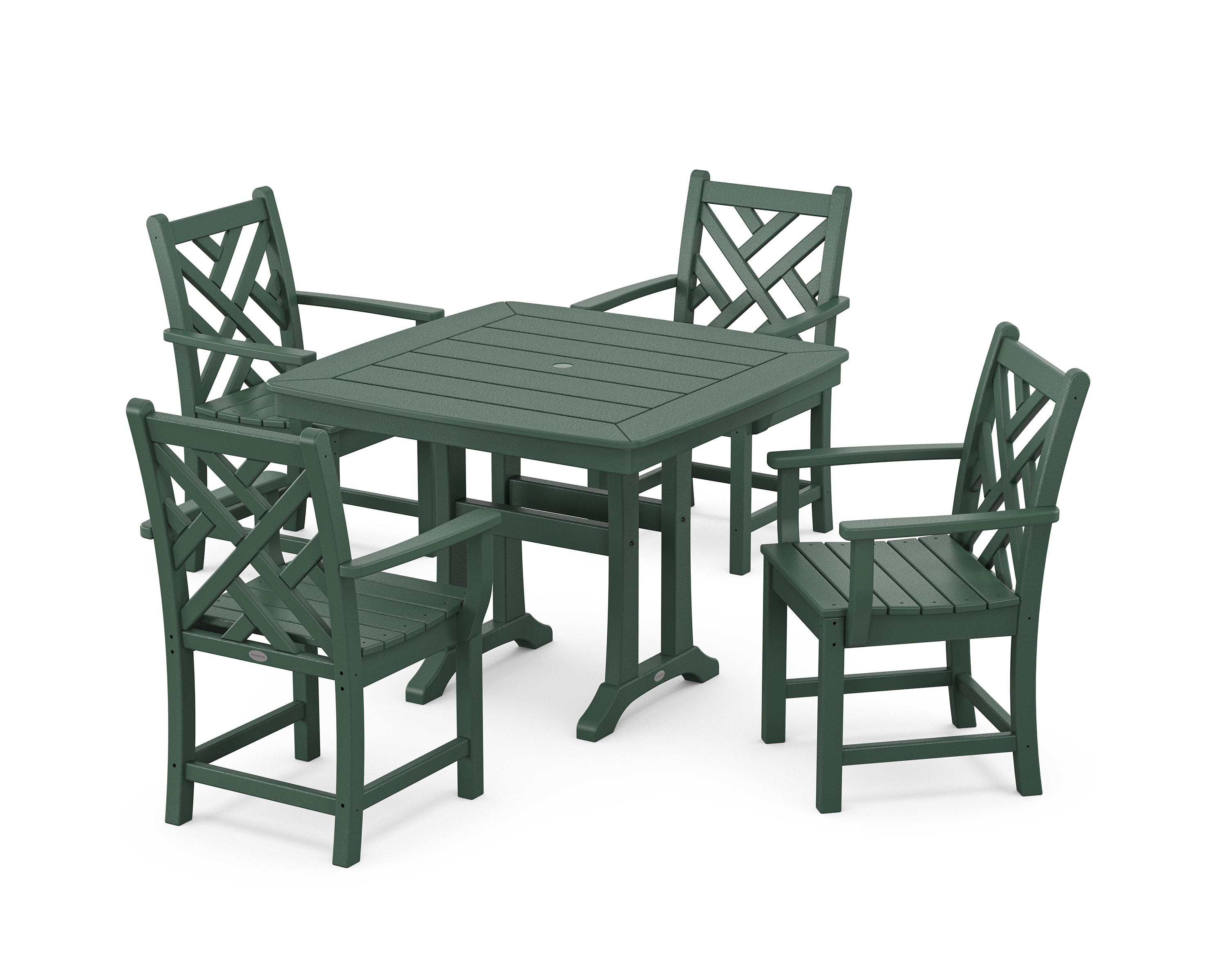 Chippendale 5-Piece Dining Set with Trestle Legs in Green