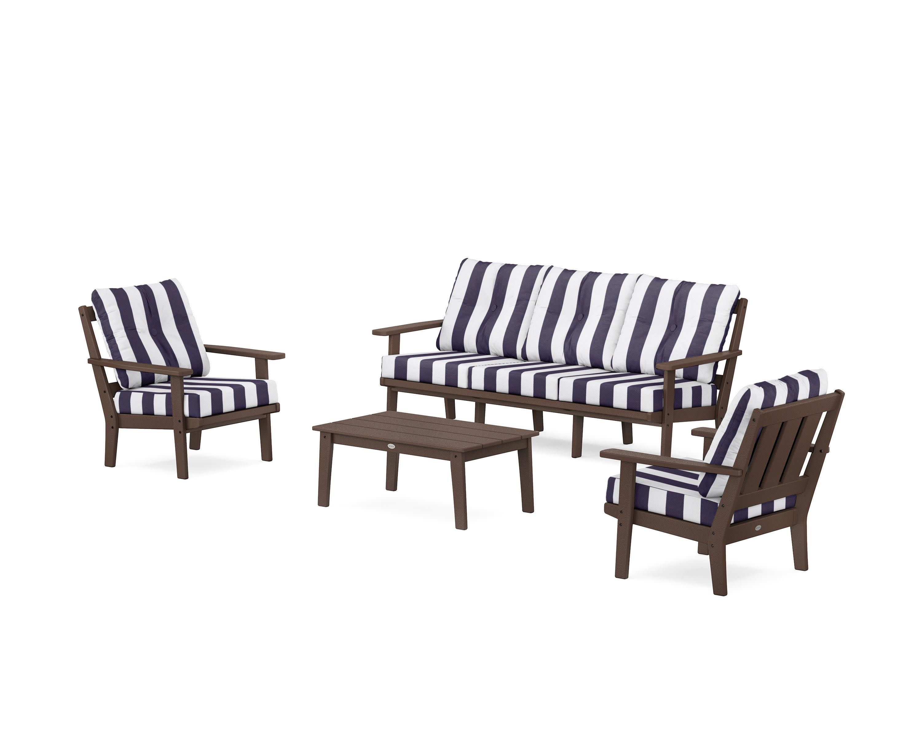Oxford 4-Piece Deep Seating Set with Sofa in Mahogany / Cabana Stripe Navy