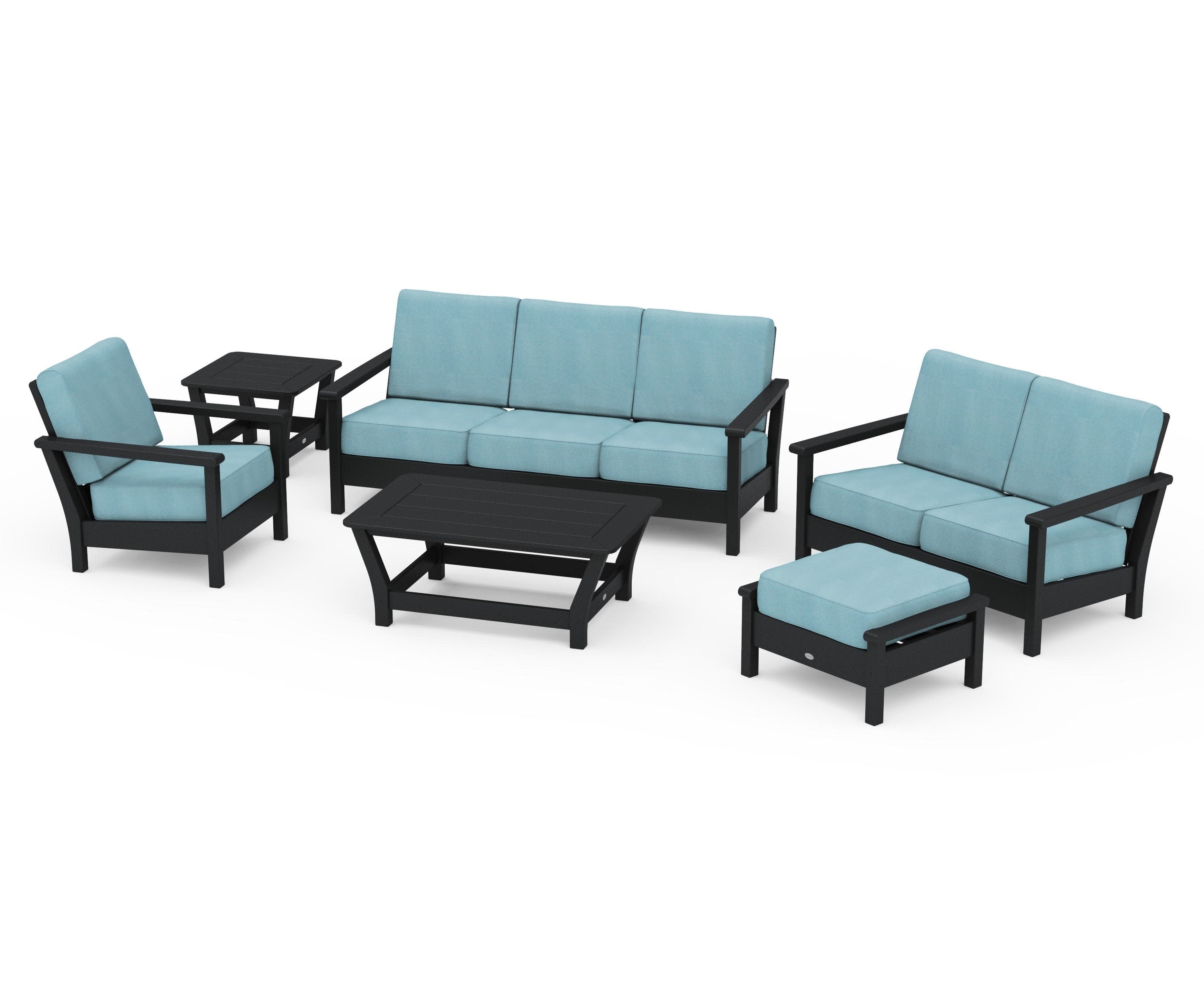 Harbour 6-Piece Outdoor Living Set in Black / Lattice Sky Blue