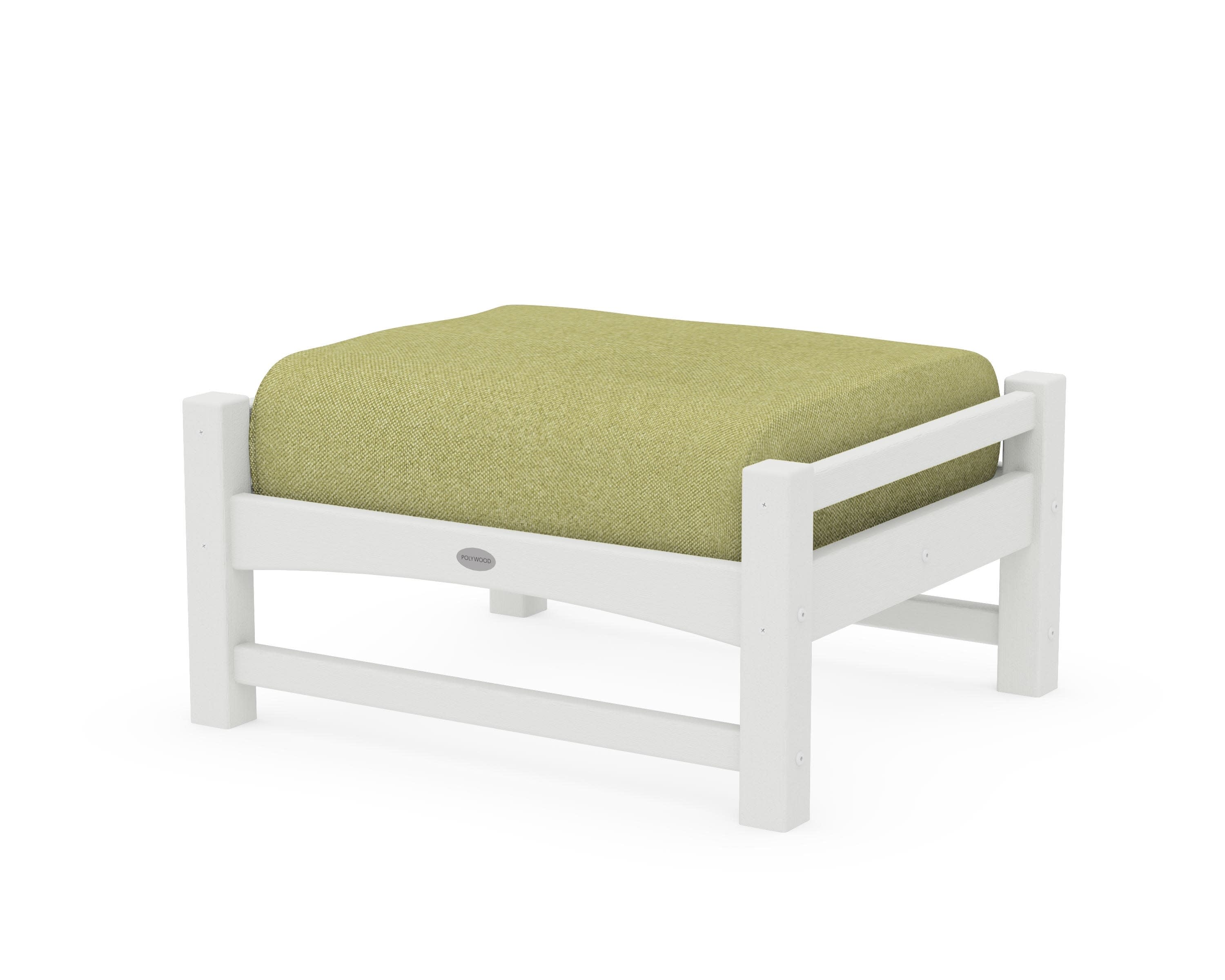 Club Ottoman in Vintage White / Chartreuse Boucle