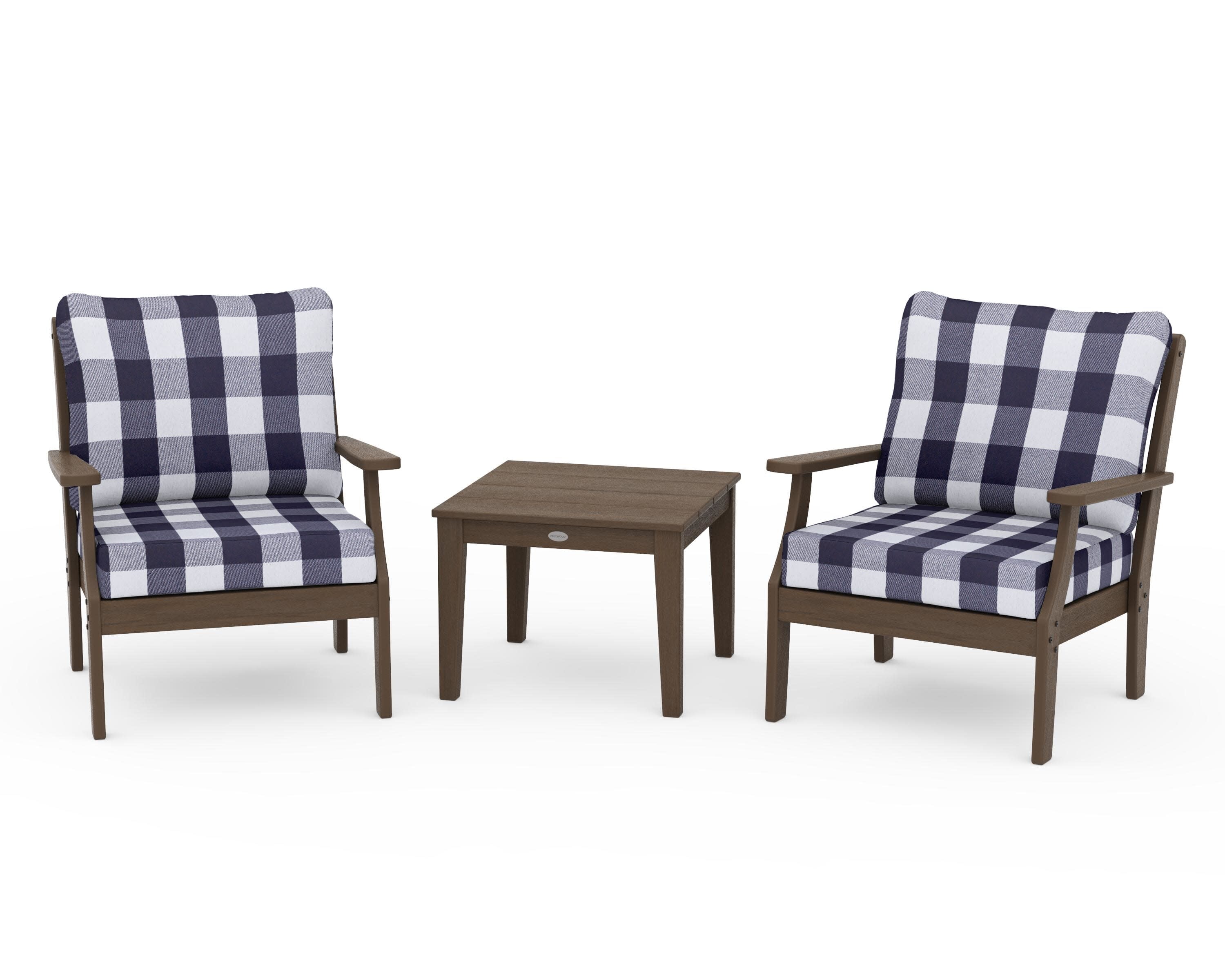 Braxton 3-Piece Deep Seating Set in Kona / Buffalo Plaid Navy