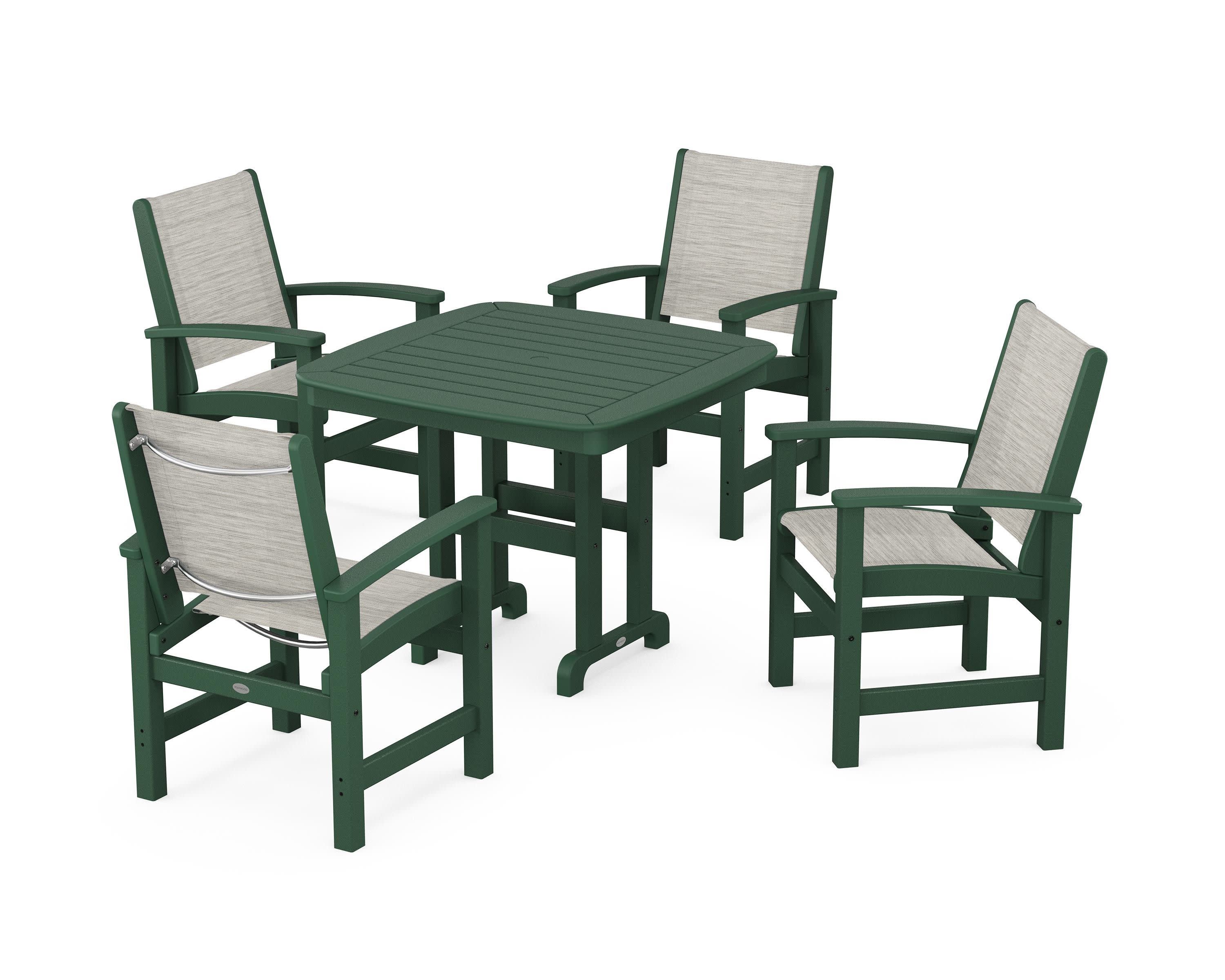 Coastal 5-Piece Dining Set in Green / Birch Sling