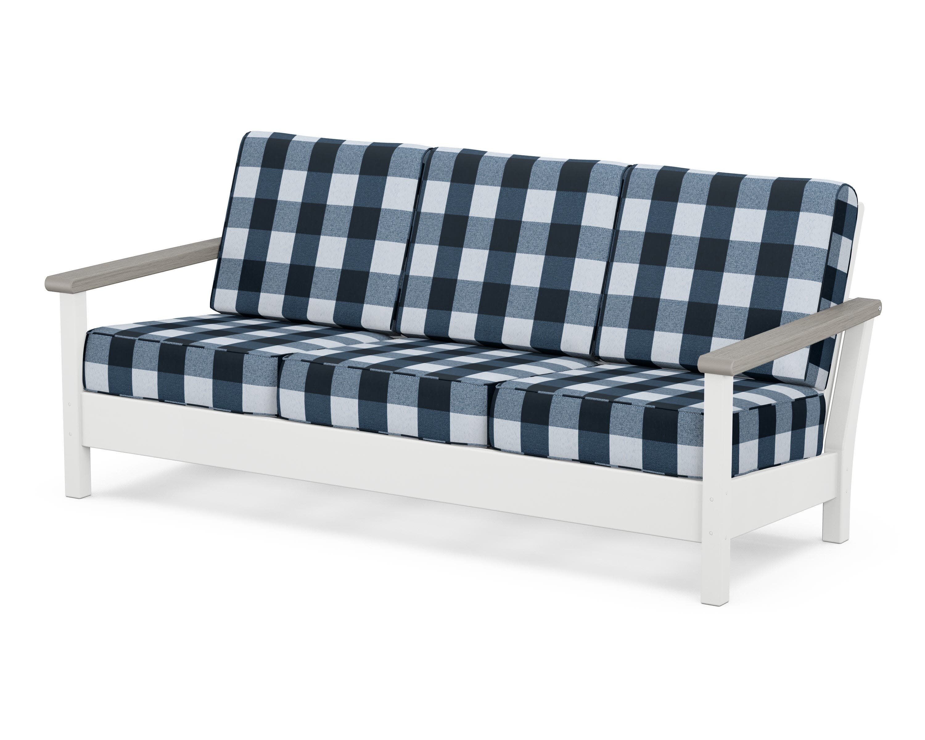 Harbour Deep Seating Sofa in White / Driftwood / Buffalo Plaid Marine Indigo