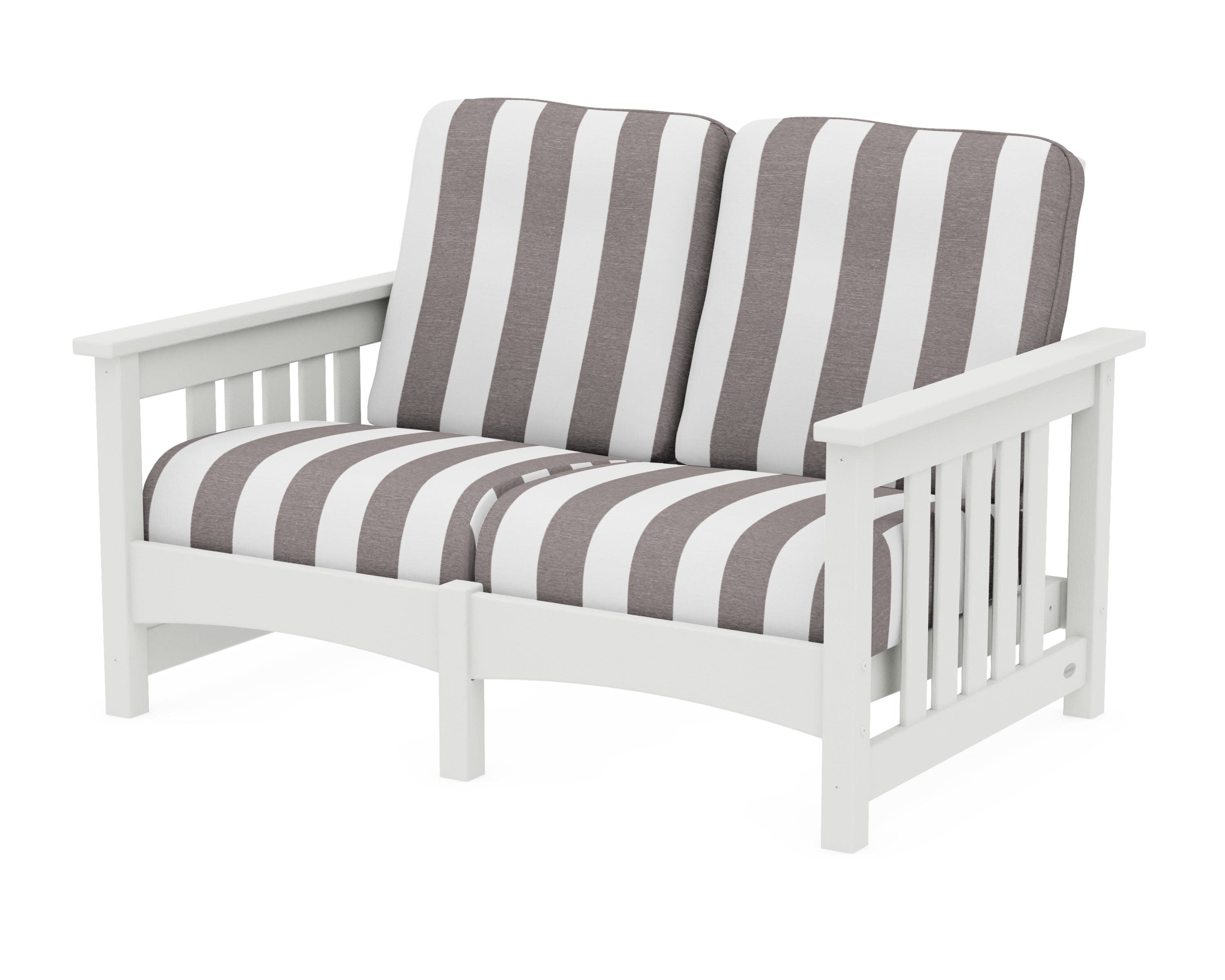 Club Mission Loveseat in Vintage White / Cabana Stripe Grey Mist