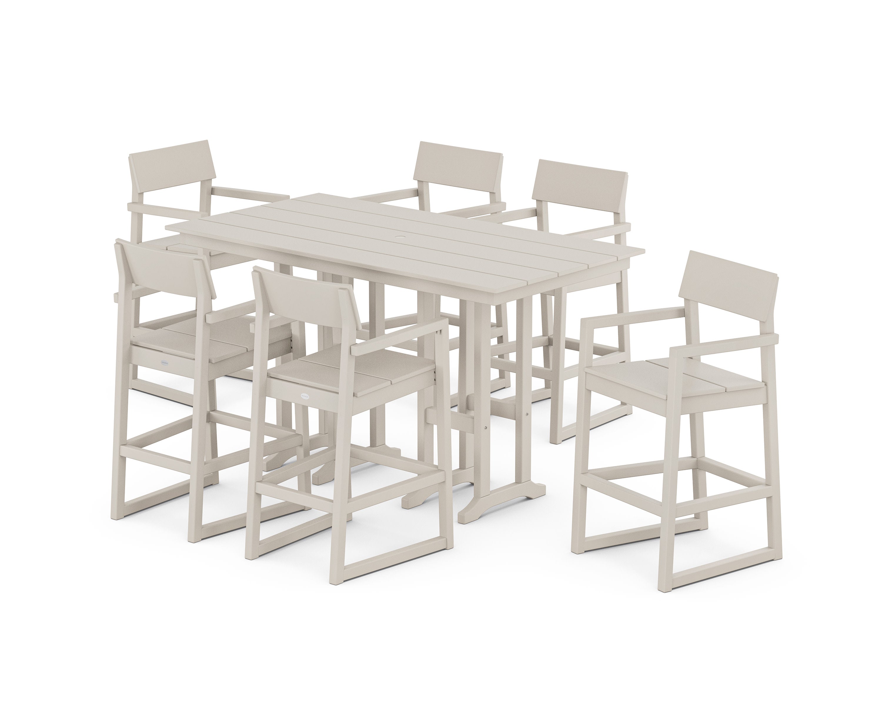 EDGE Arm Chair 7-Piece Farmhouse Bar Set in Sand