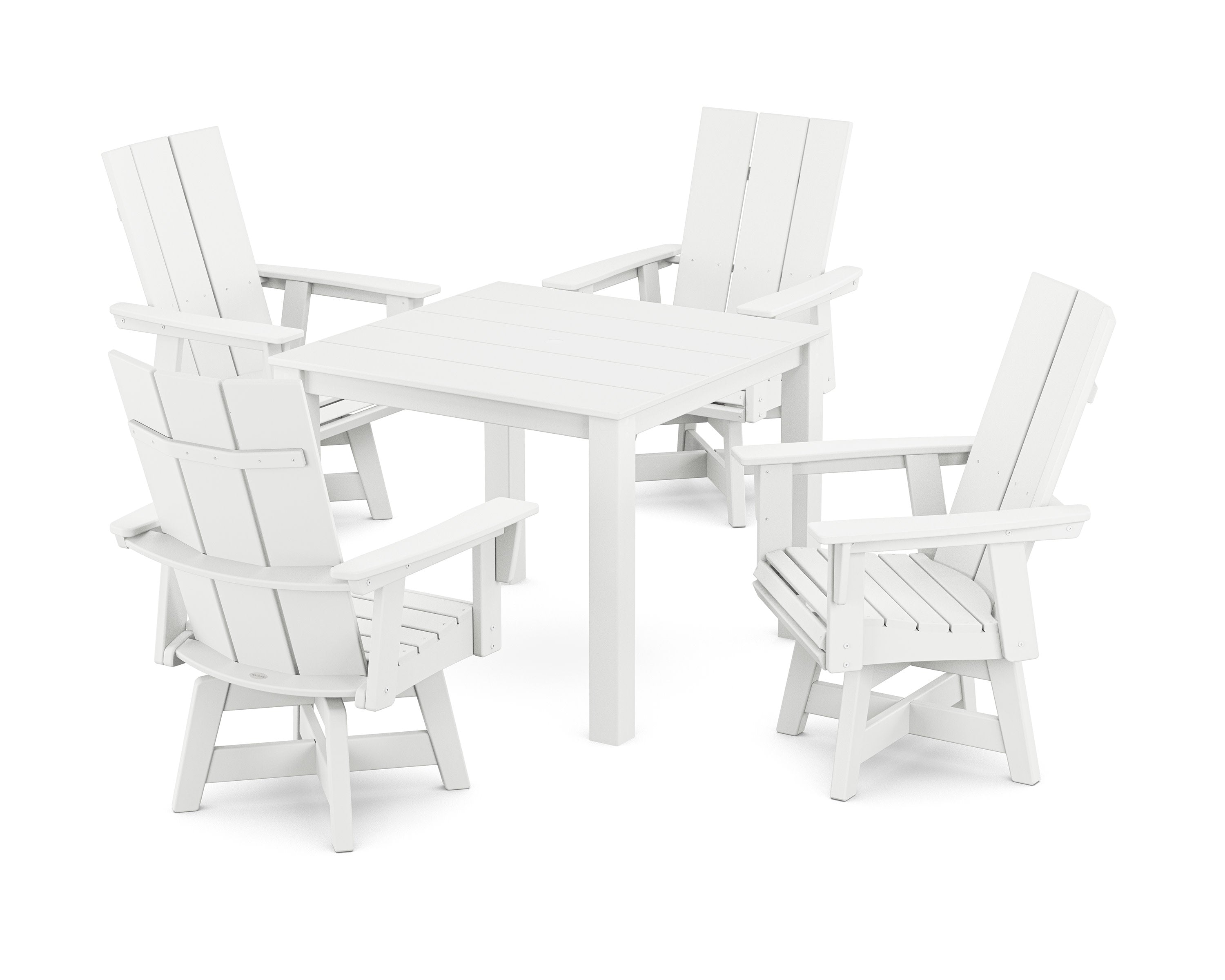 Modern Curveback Adirondack 5-Piece Parsons Swivel Dining Set in White