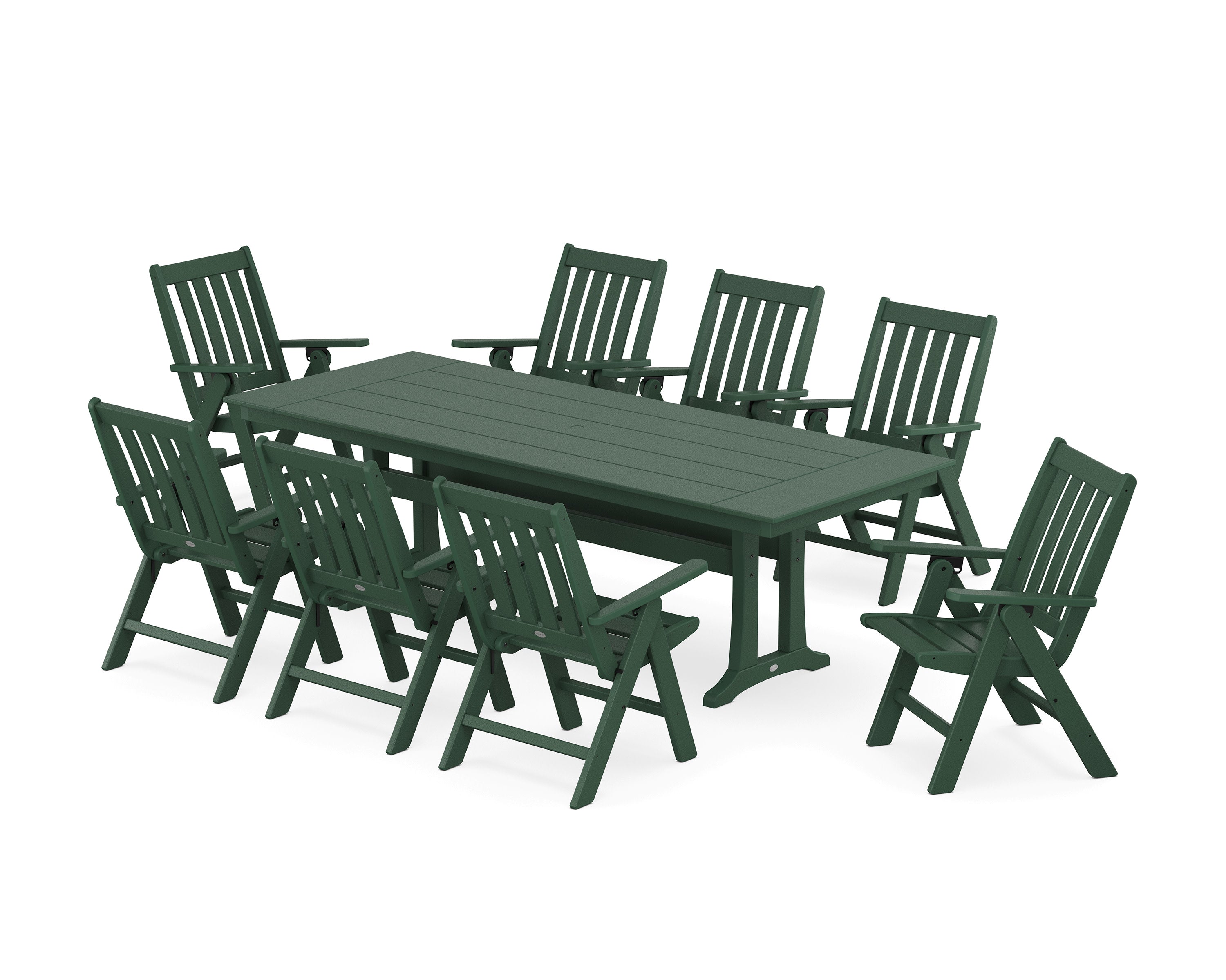 Vineyard Folding 9-Piece Farmhouse Dining Set with Trestle Legs in Green