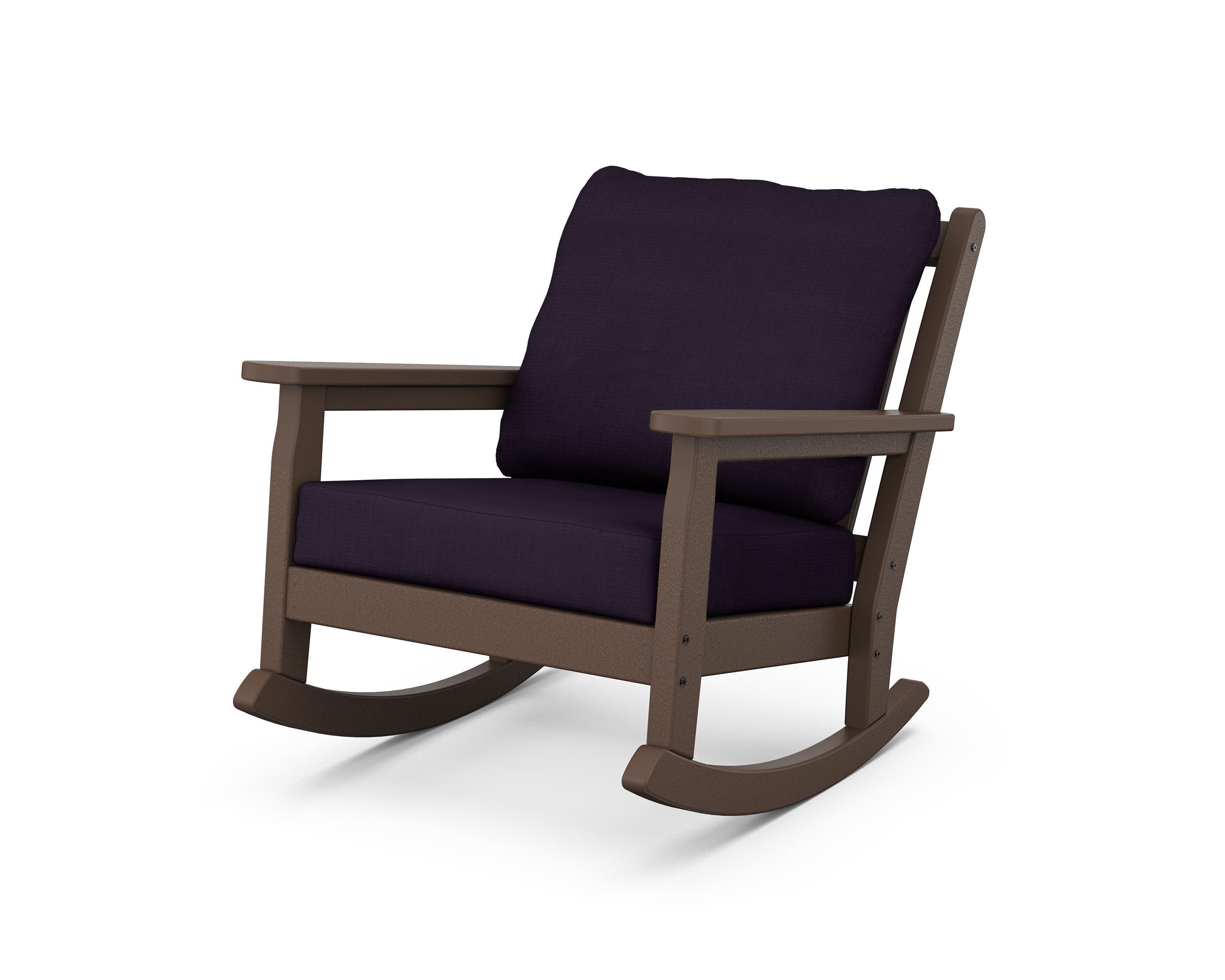 Chippendale Deep Seating Rocking Chair in Mahogany / Navy Linen