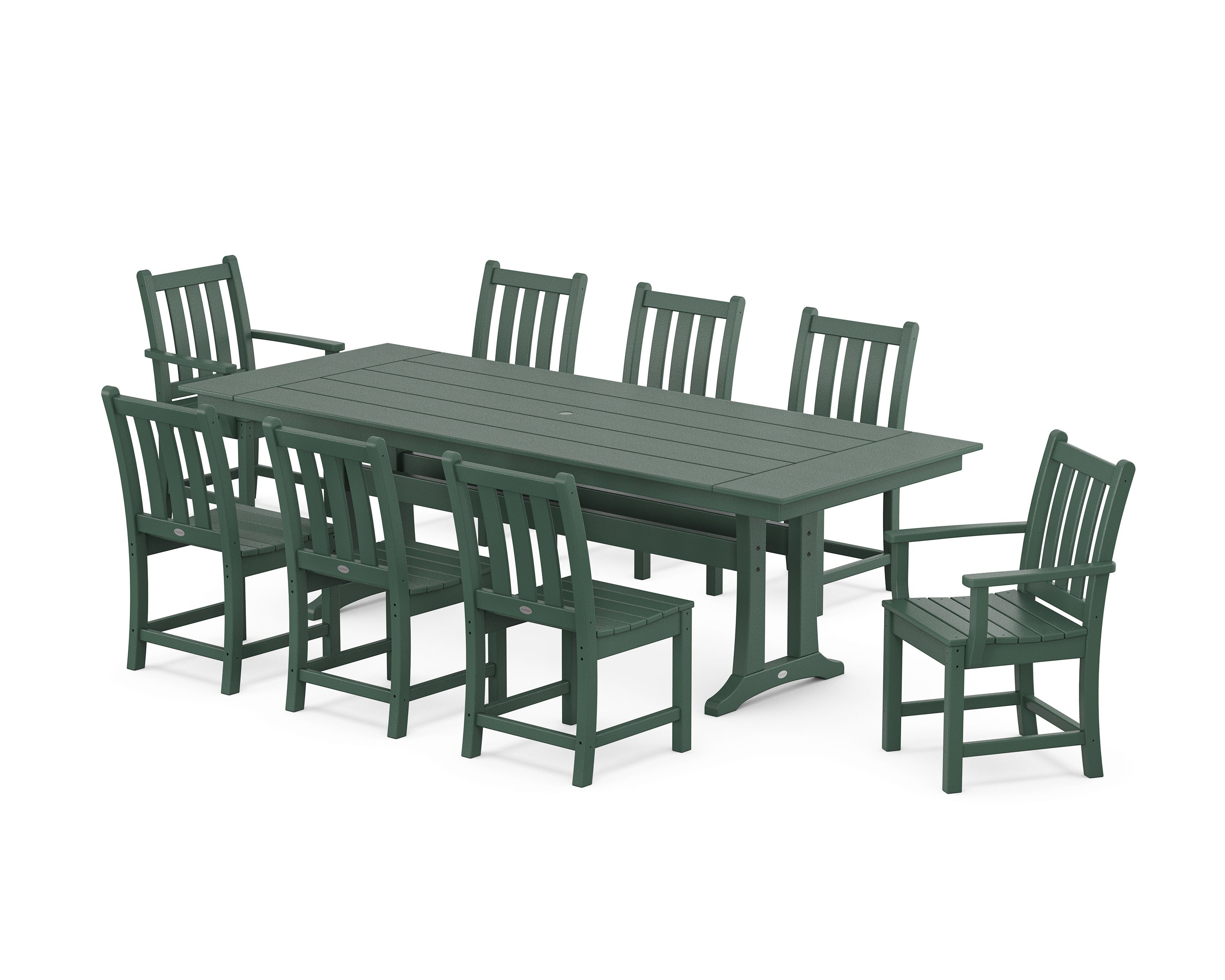 Traditional Garden 9-Piece Farmhouse Dining Set with Trestle Legs in Green
