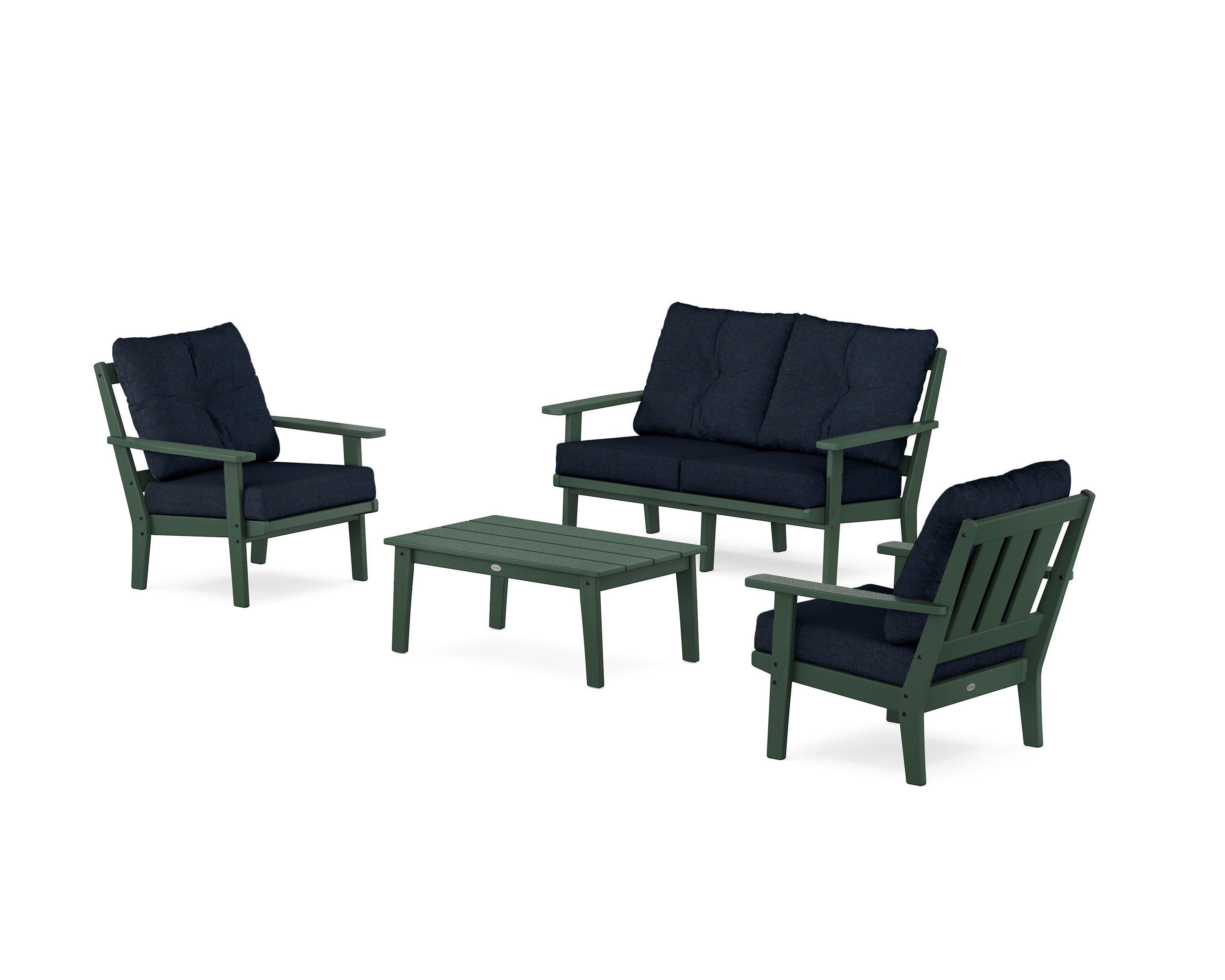 Oxford 4-Piece Deep Seating Set with Loveseat in Green / Marine Indigo