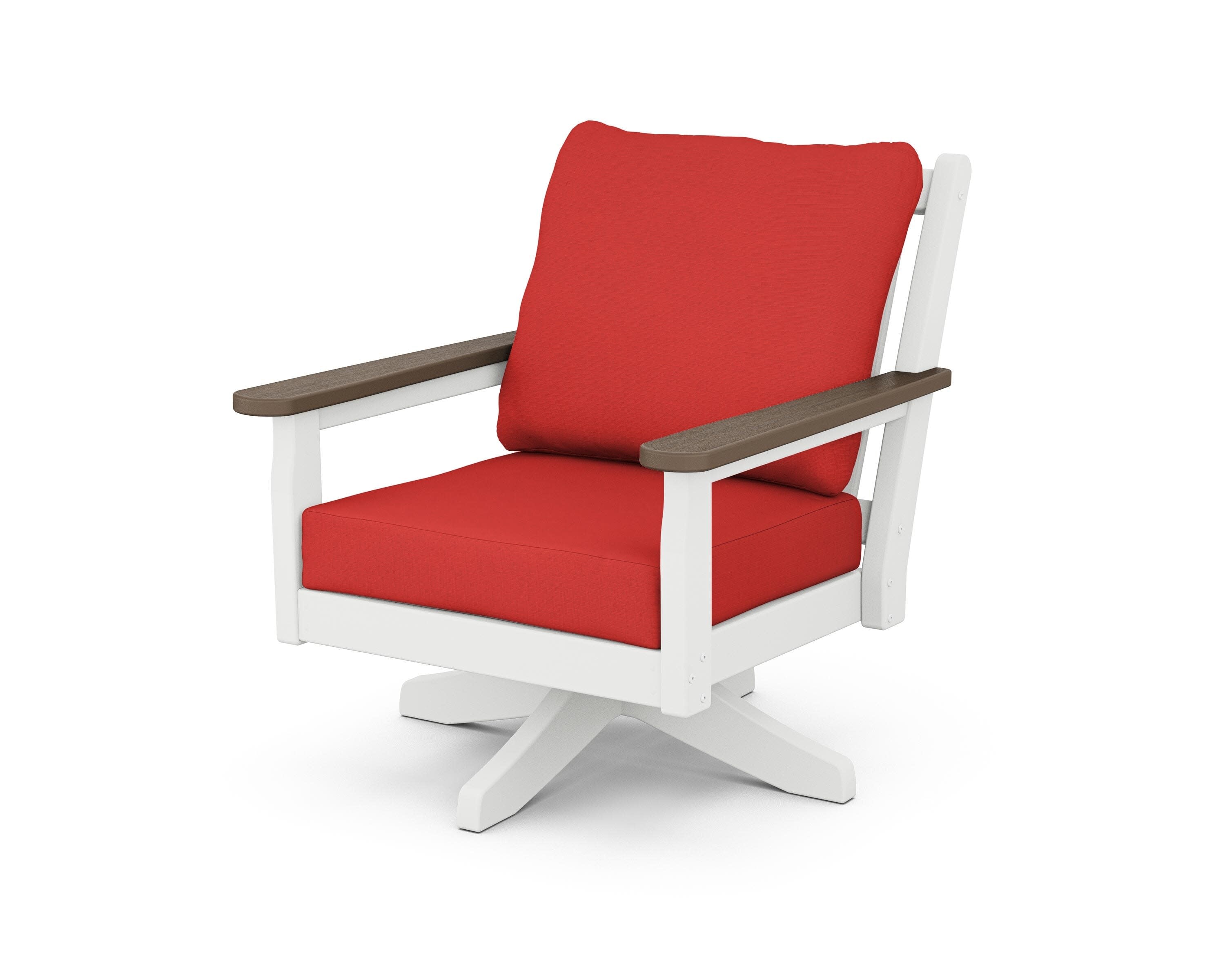 Chippendale Deep Seating Swivel Chair in White / Kona / Crimson Linen