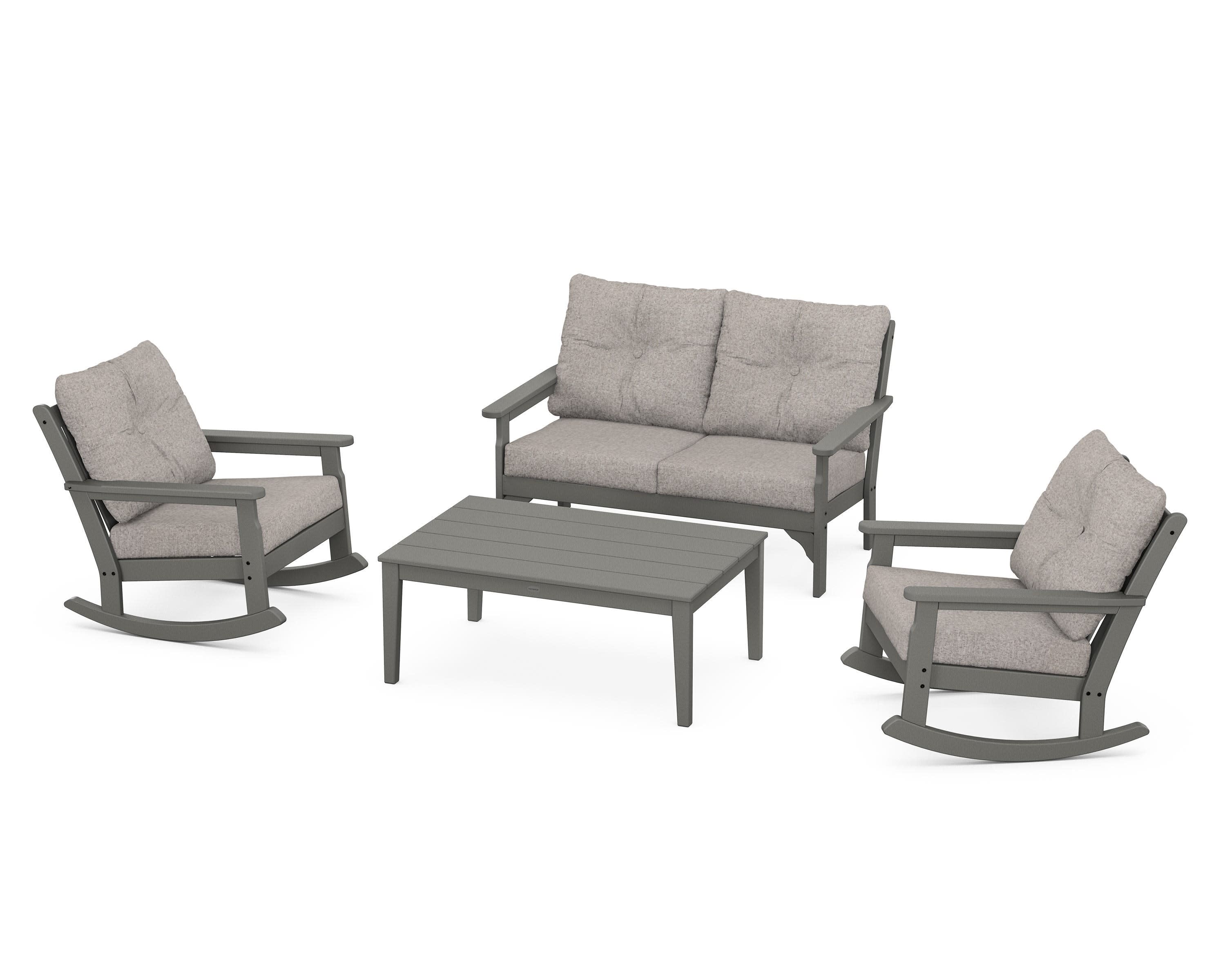 Vineyard 4-Piece Deep Seating Rocking Chair Set in Slate Grey / Weathered Tweed