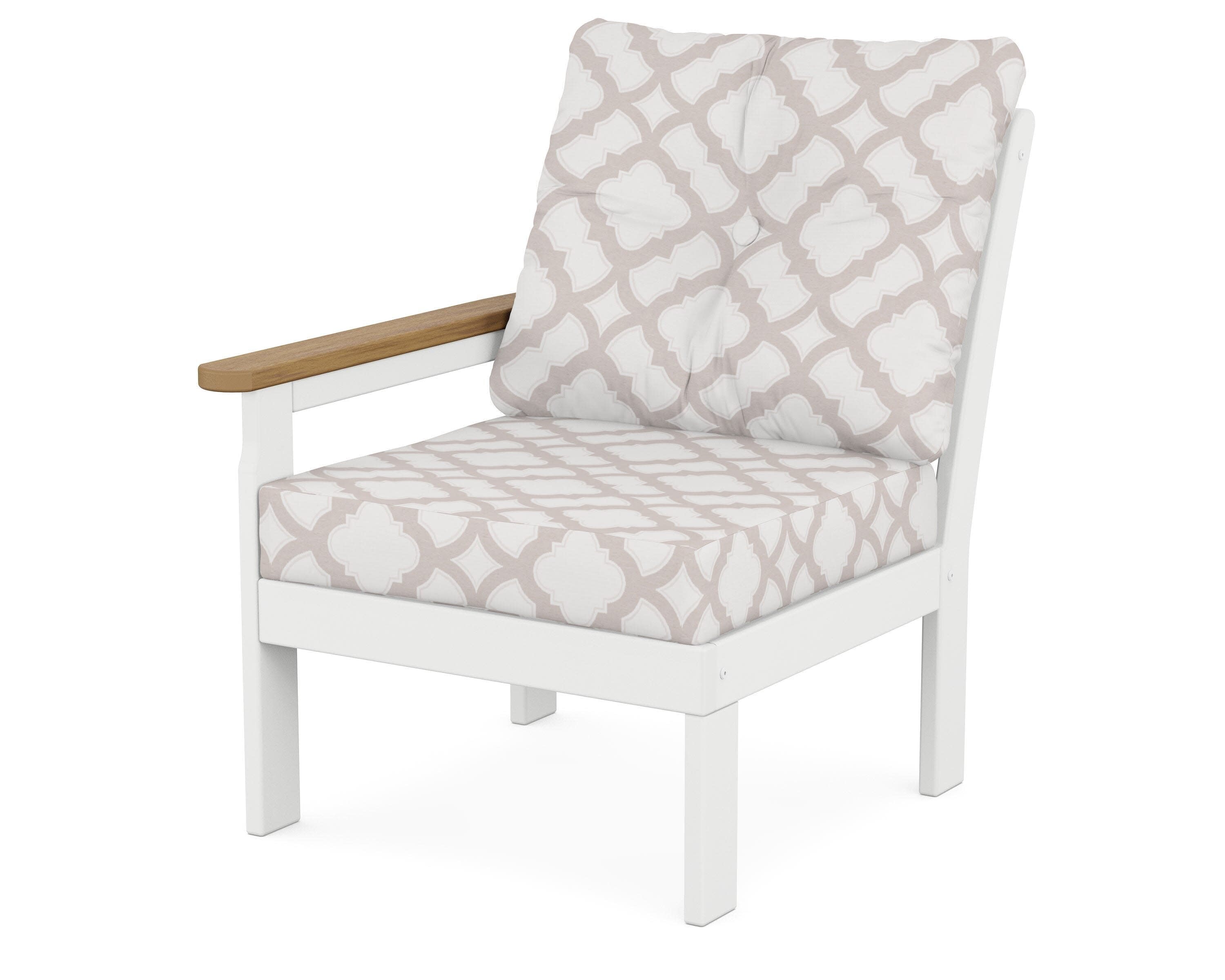 Vineyard Modular Left Arm Chair in White / Natural / Trellis Dune Burlap