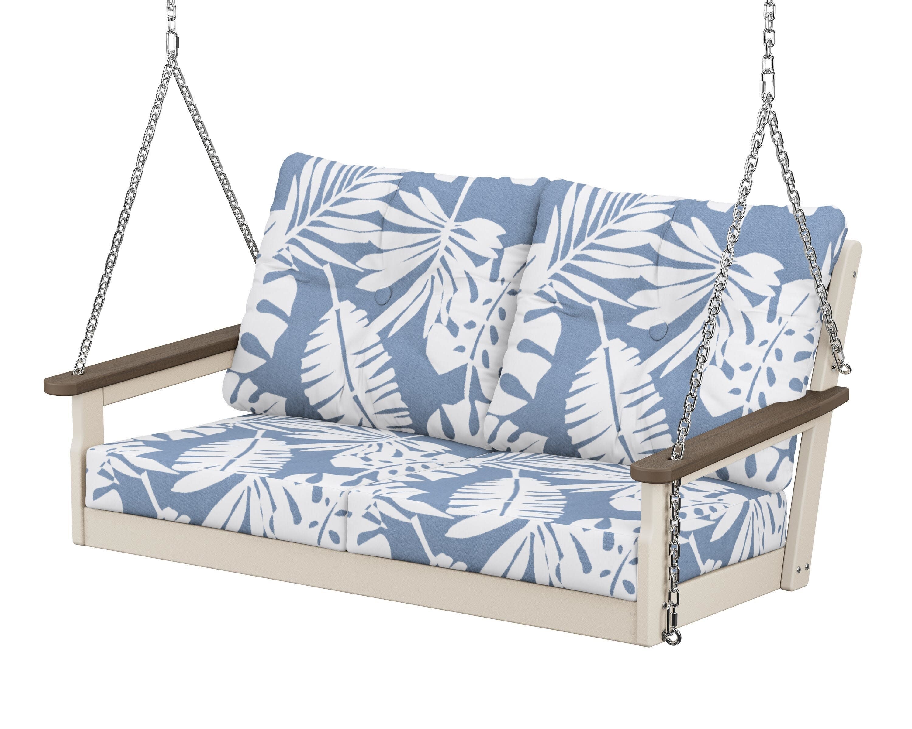 Vineyard Deep Seating Swing in Sand / Kona / Leaf Sky Blue