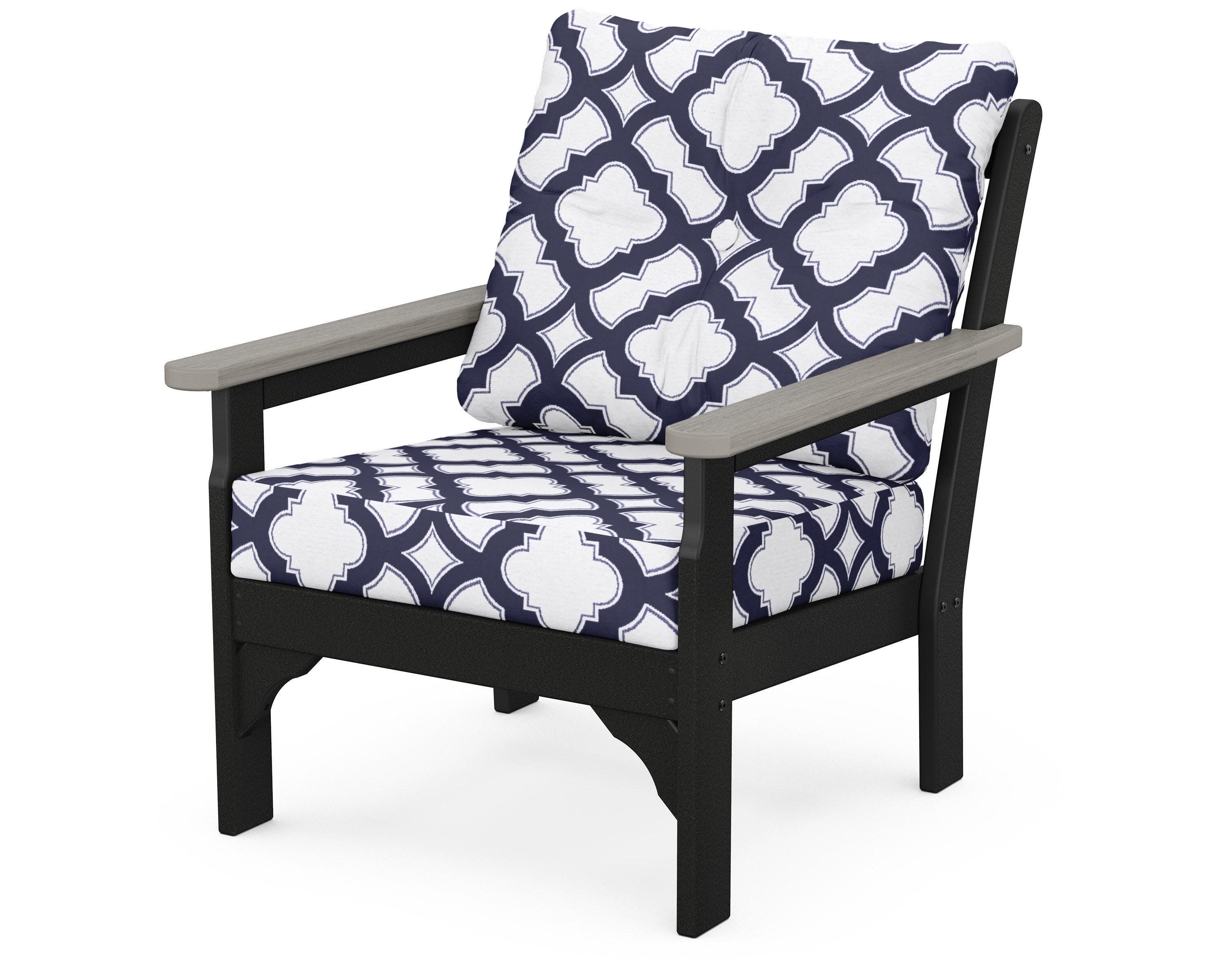 Vineyard Deep Seating Chair in Black / Driftwood / Trellis Navy