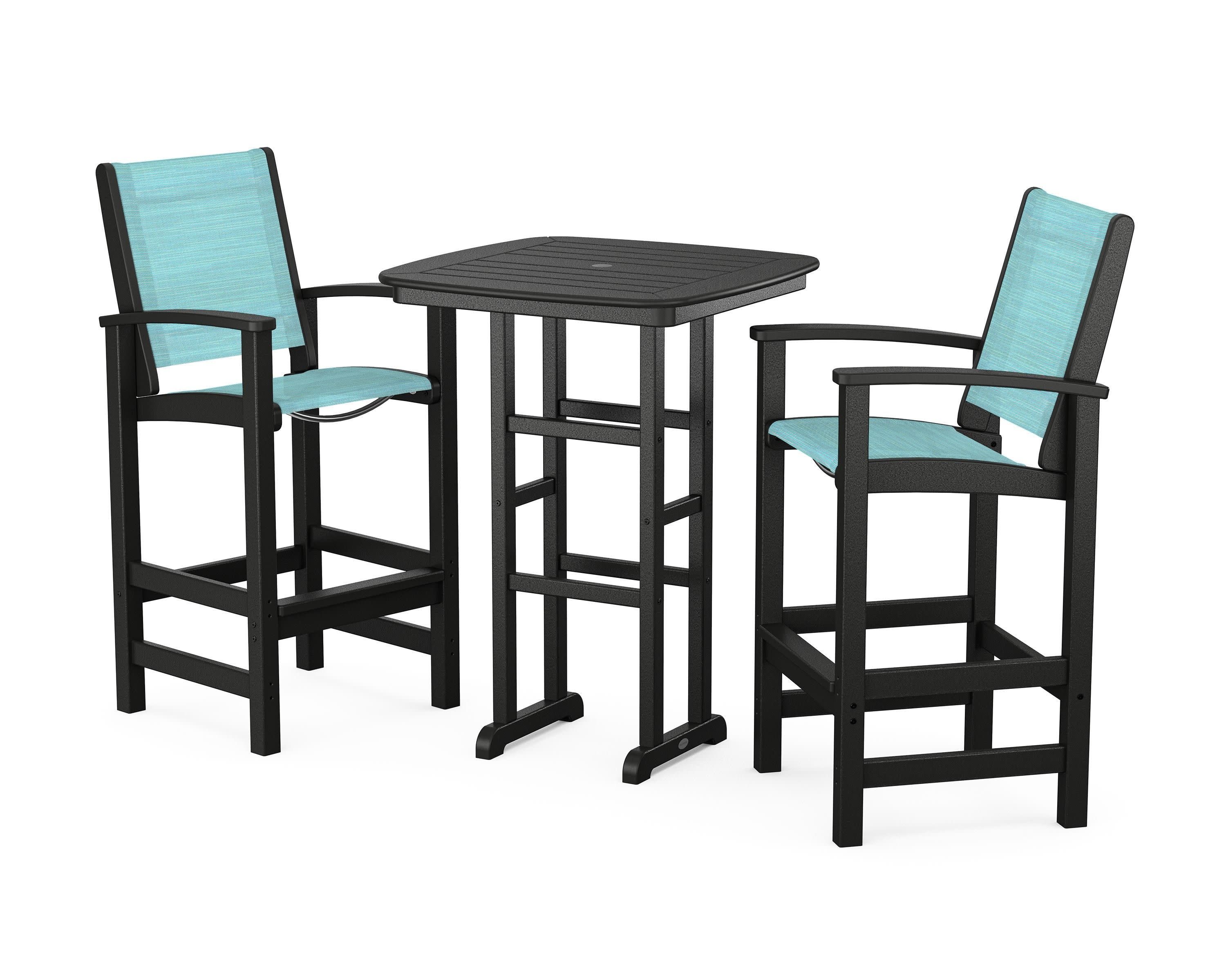 Coastal 3-Piece Bar Set in Black / Dupioni Aquamarine Sling