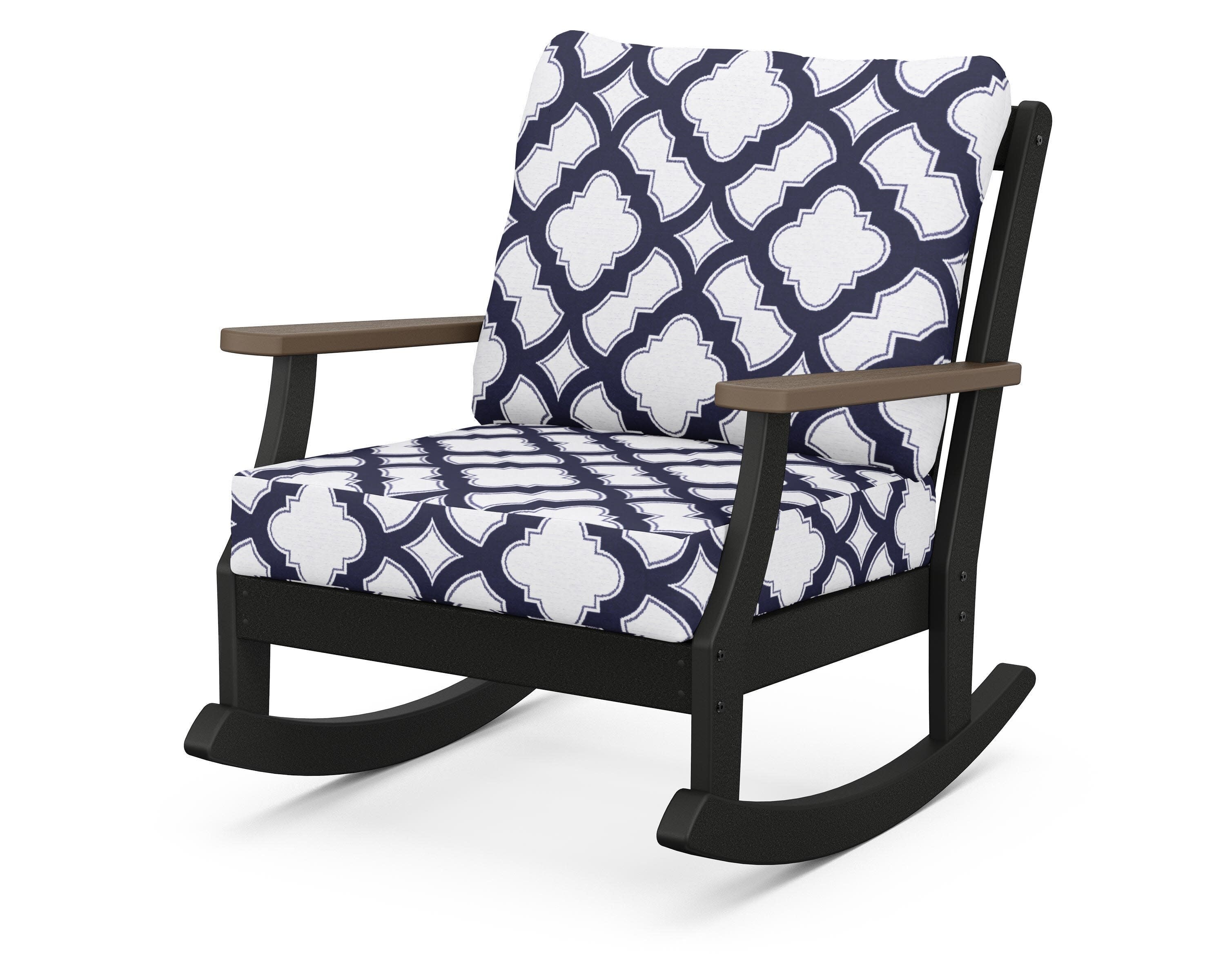 Braxton Deep Seating Rocking Chair in Black / Kona / Trellis Navy