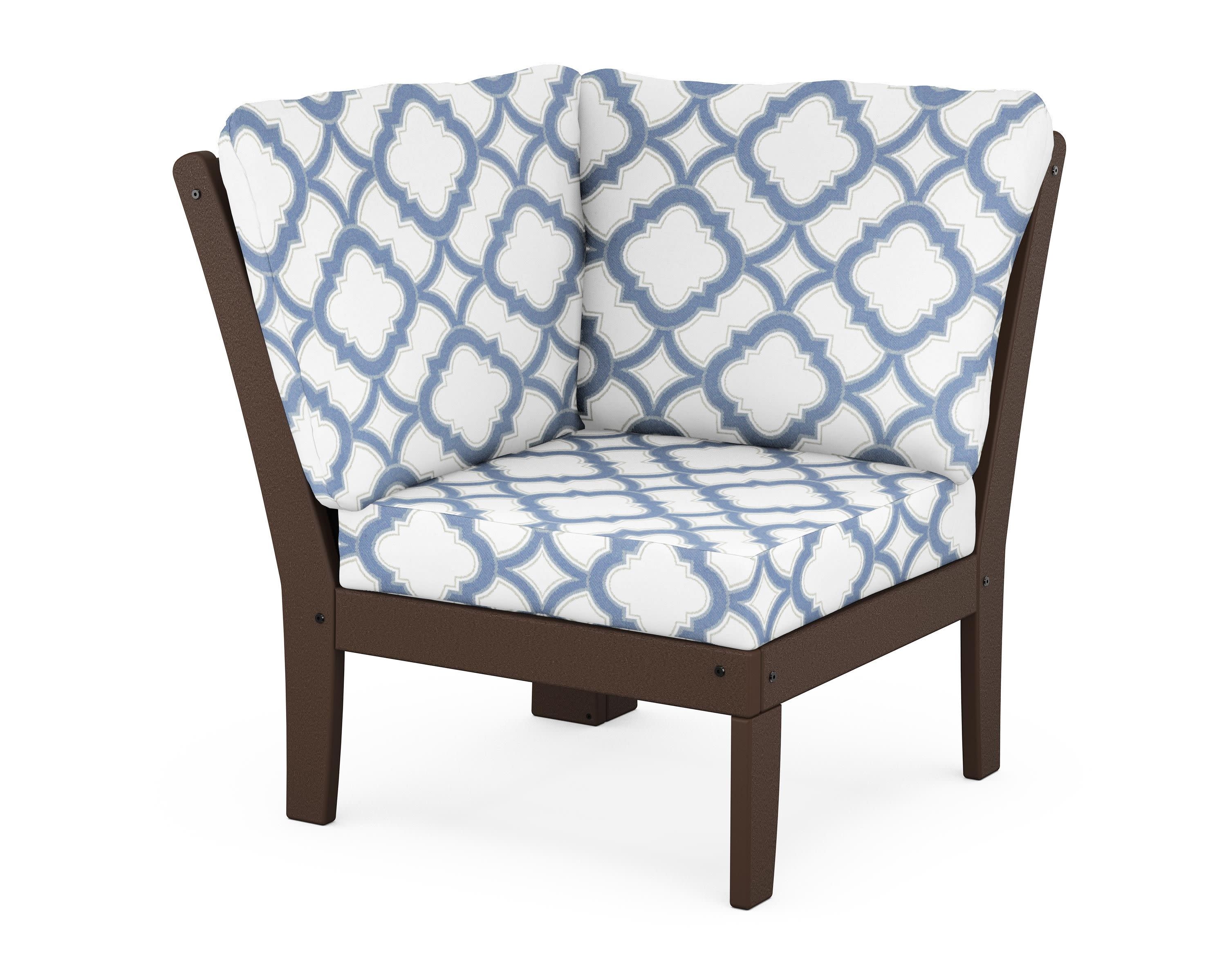 Braxton Modular Corner Chair in Mahogany / Trellis Sky Blue