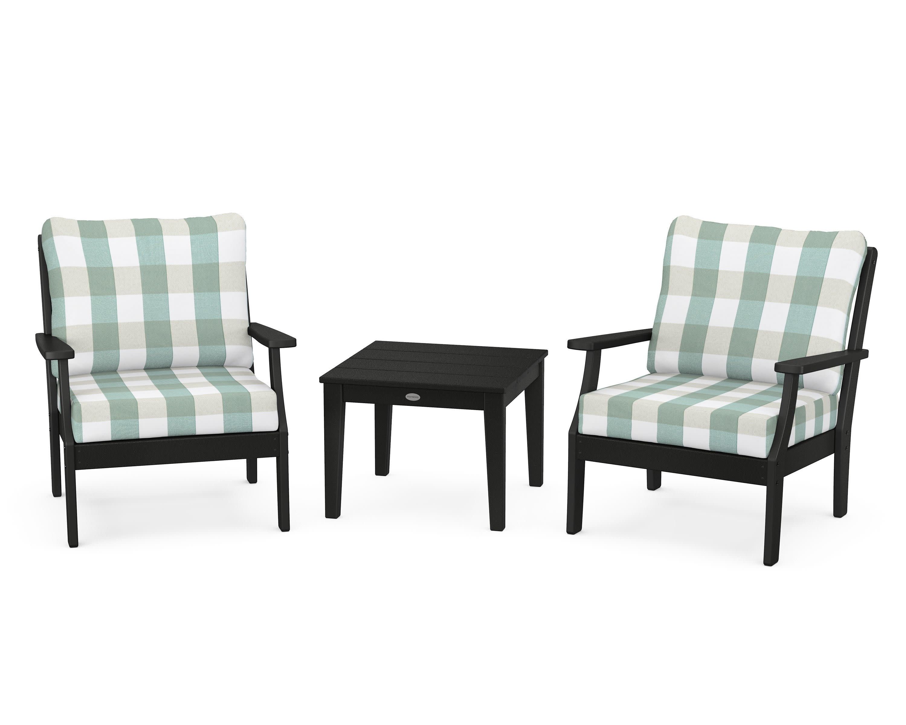 Braxton 3-Piece Deep Seating Set in Black / Buffalo Plaid Glacier Spa