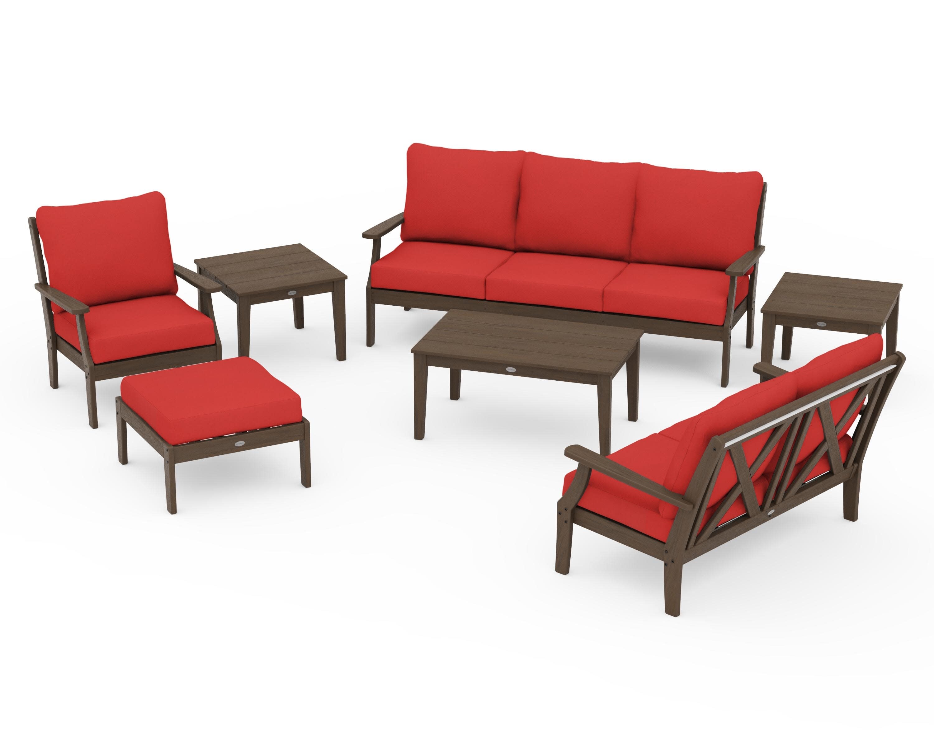 Braxton 7-Piece Deep Seating Set in Kona / Crimson Linen