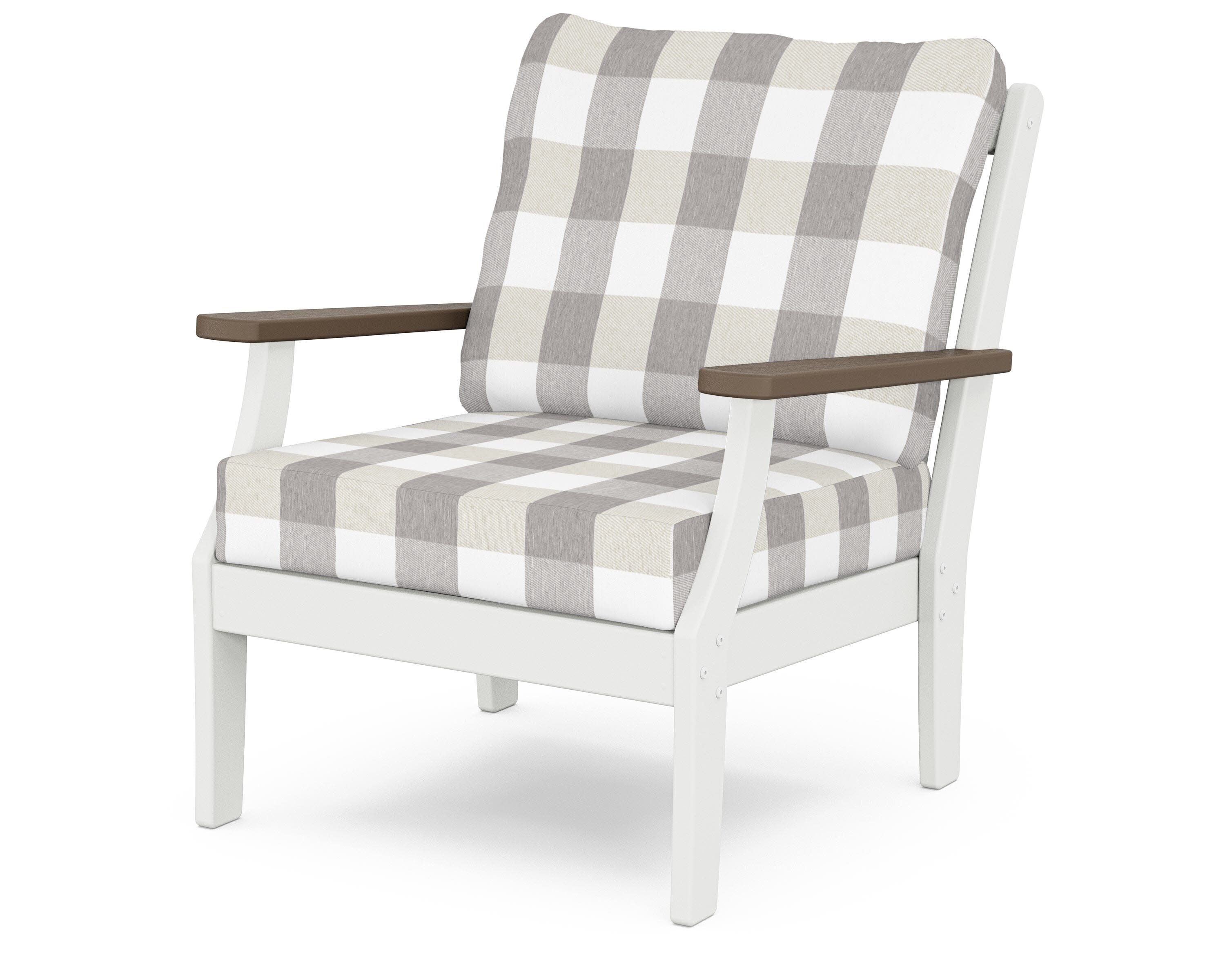 Braxton Deep Seating Chair in White / Kona / Buffalo Plaid Grey Mist