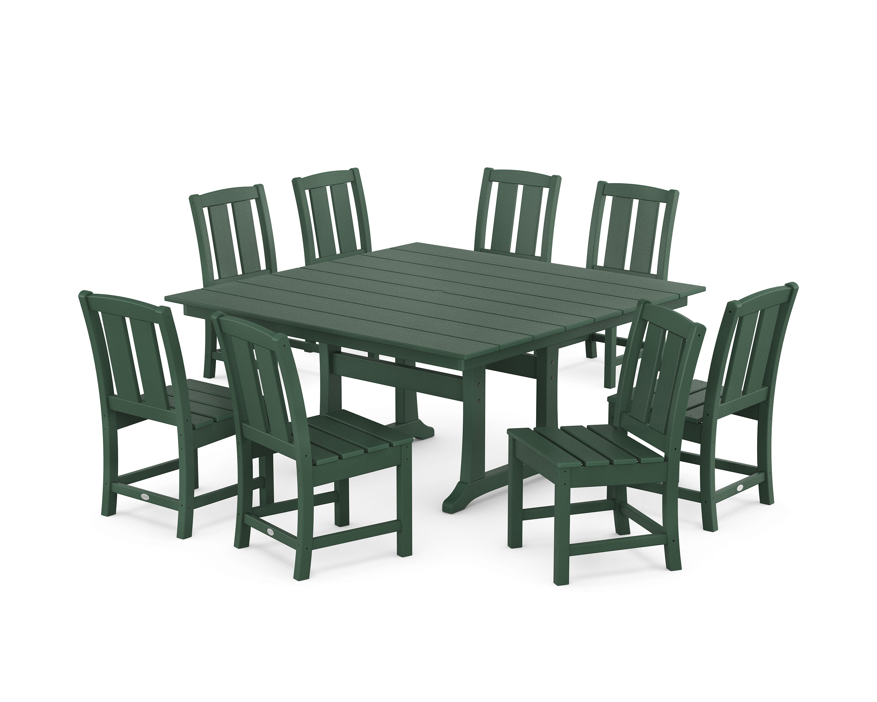 Mission Side Chair 9-Piece Square Farmhouse Dining Set with Trestle Legs in Green