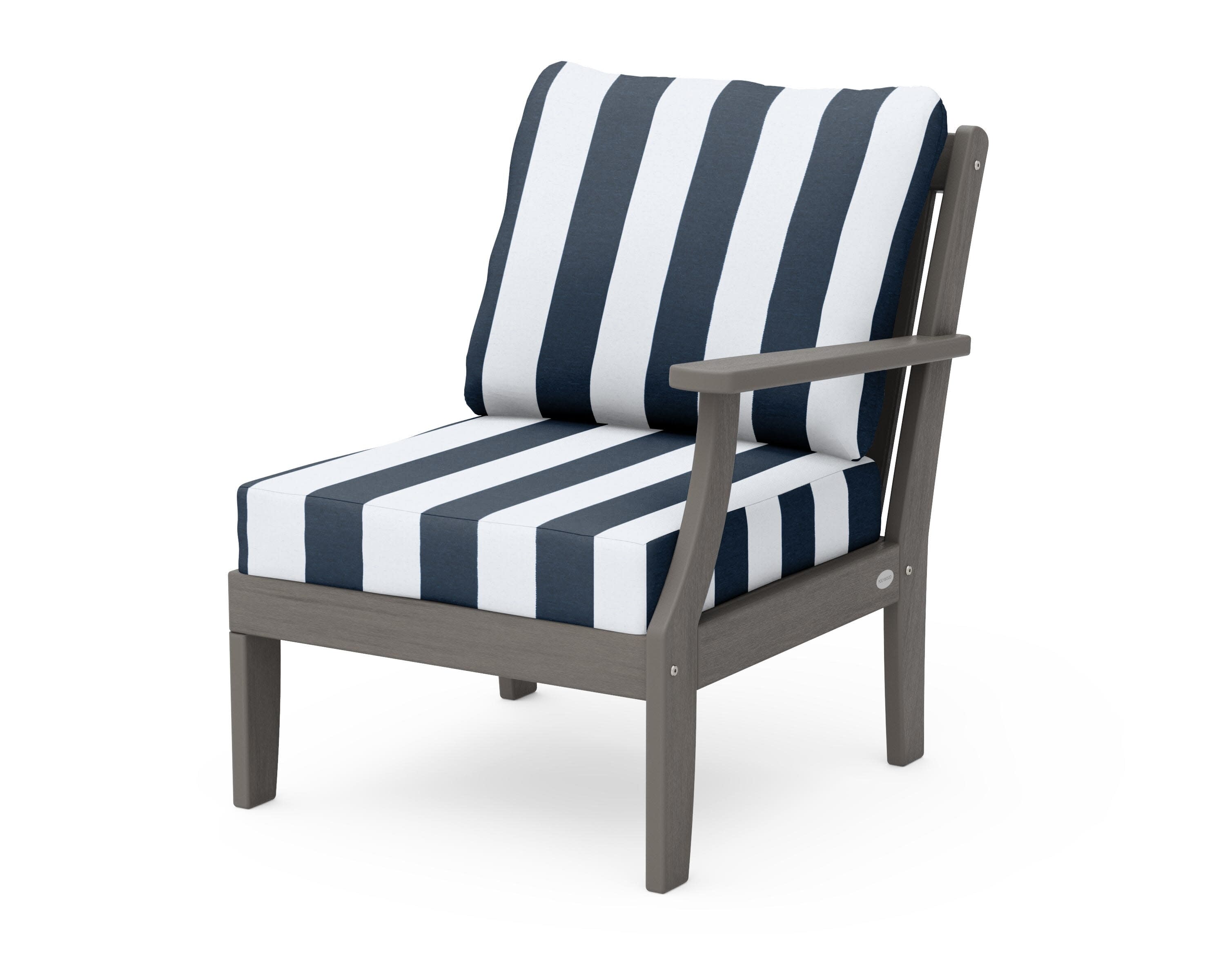Braxton Modular Right Arm Chair in Driftwood / Cabana Stripe Marine Indigo