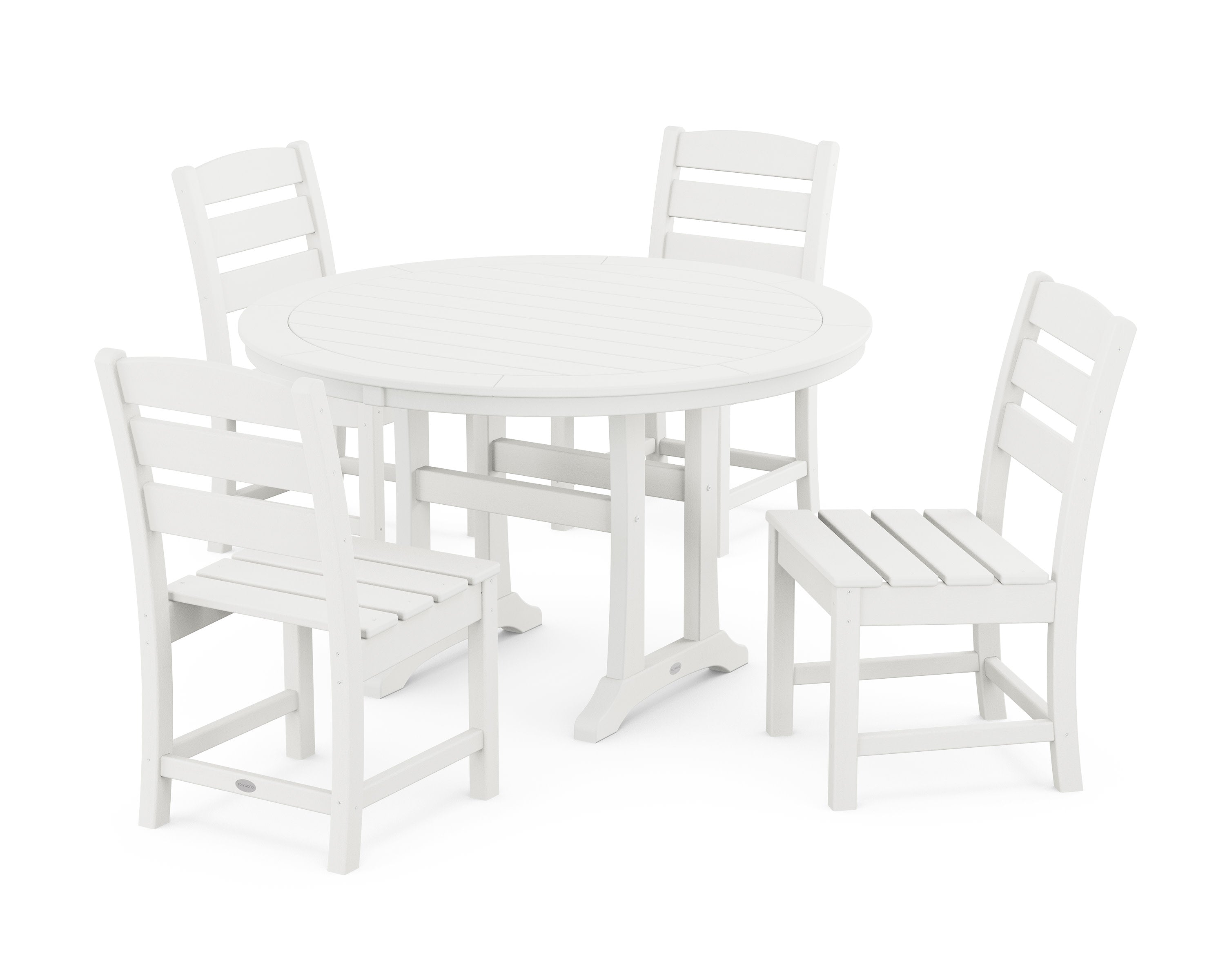 Lakeside Side Chair 5-Piece Round Dining Set With Trestle Legs in Vintage White