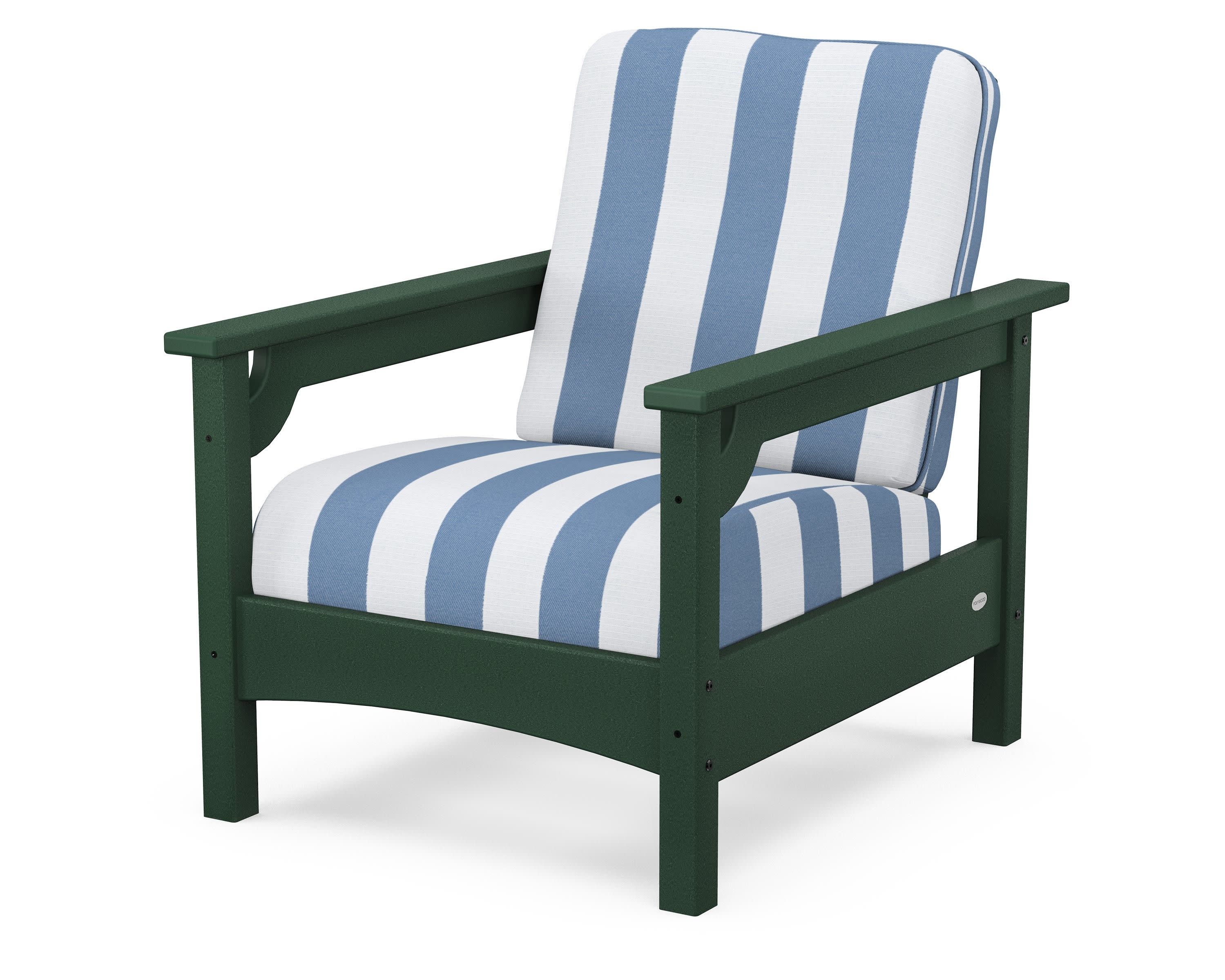 Club Chair in Green / Cabana Stripe Sky Blue