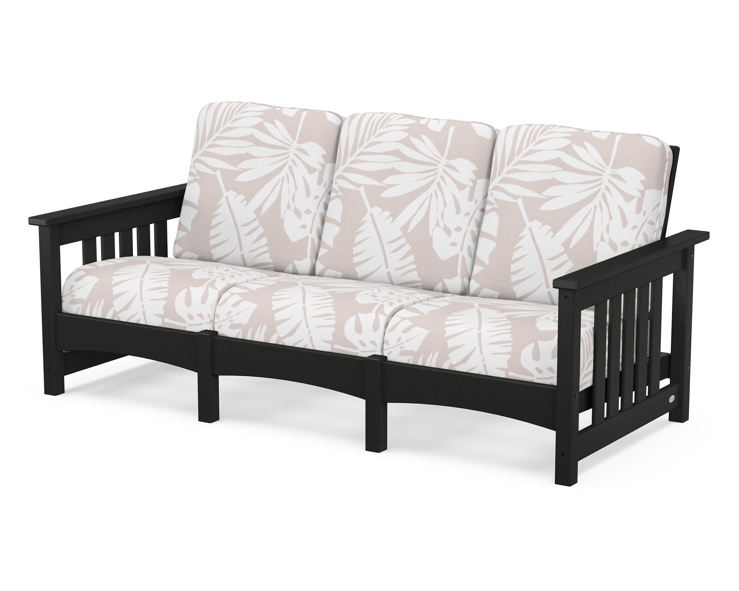 Club Mission Sofa in Black / Leaf Dune Burlap