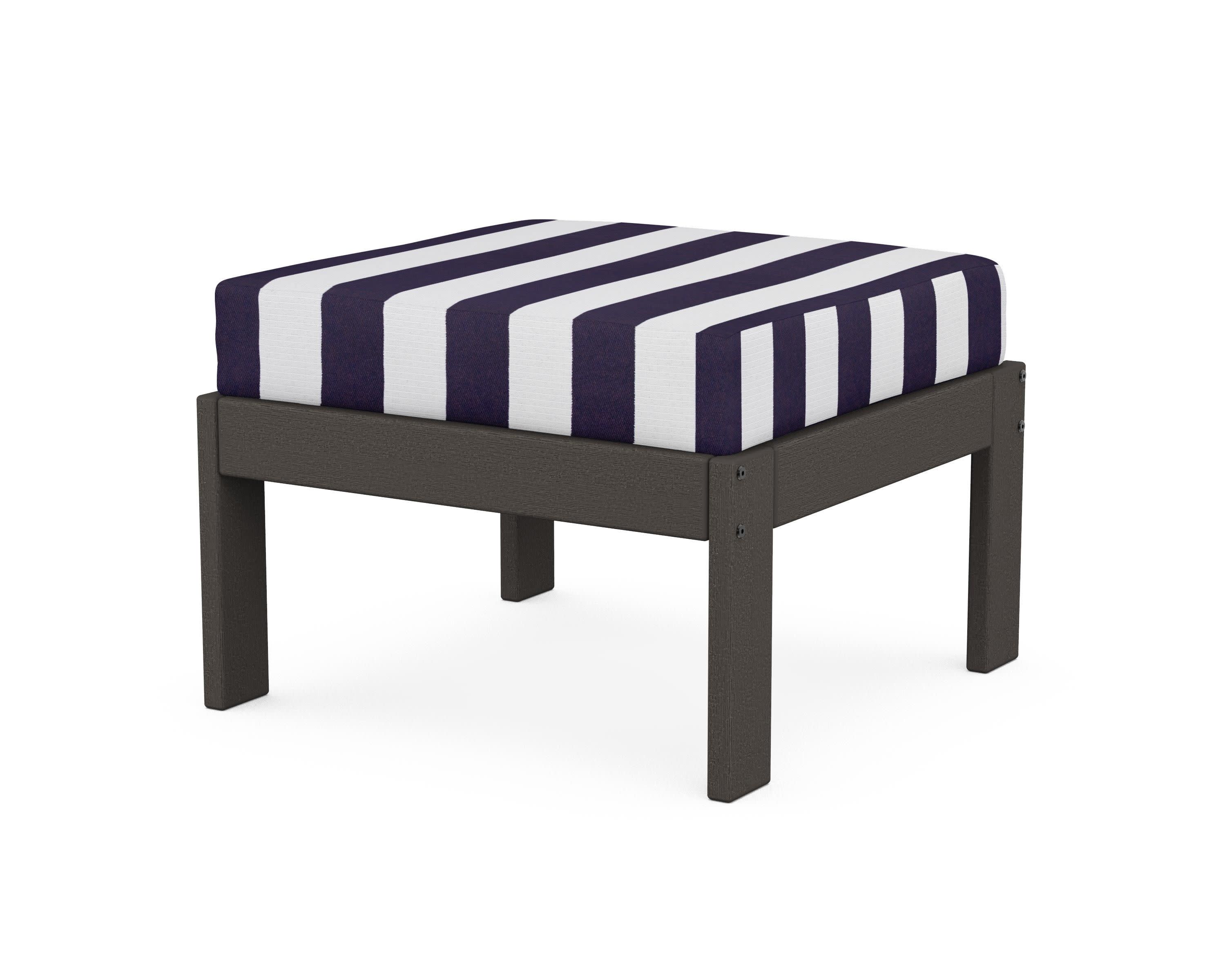 Vineyard Modular Ottoman in Vintage Coffee / Cabana Stripe Navy