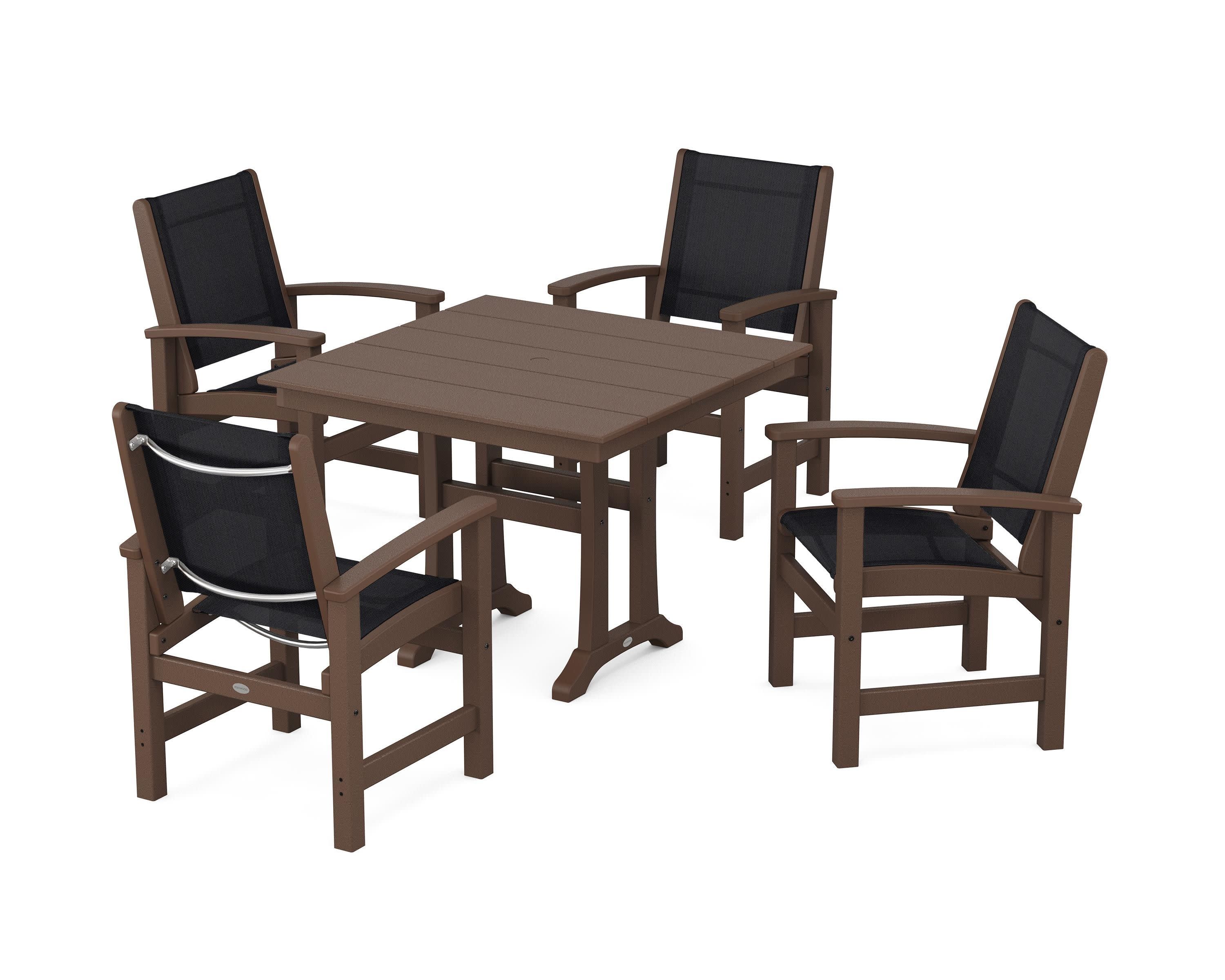 Coastal 5-Piece Farmhouse Dining Set With Trestle Legs in Mahogany / Black Sling