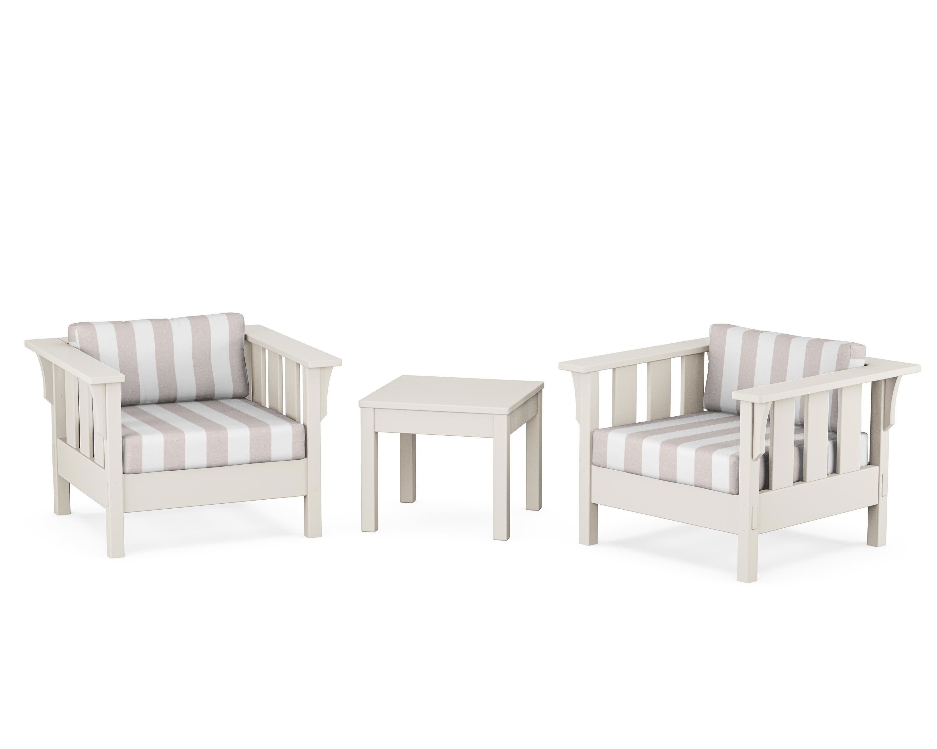 Acadia 3-Piece Deep Seating Set in Sand / Cabana Stripe Dune Burlap