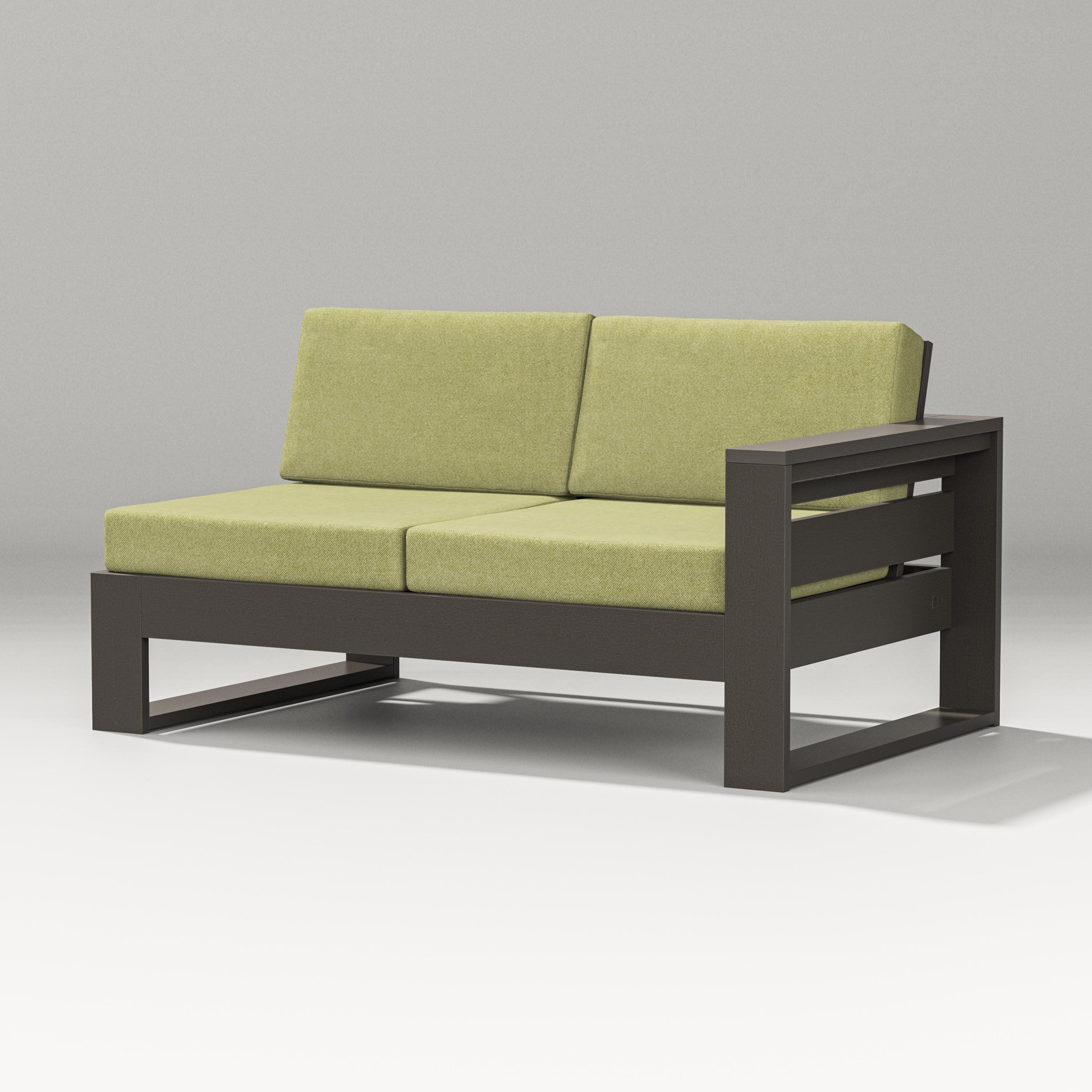 Latitude Modular Right Arm Loveseat in Vintage Coffee / Chartreuse Boucle