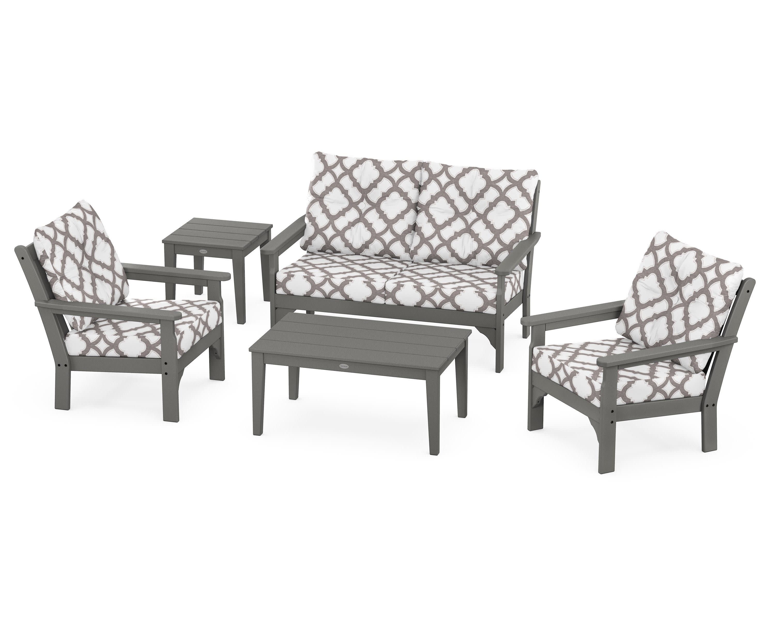 Vineyard 5-Piece Deep Seating Set in Slate Grey / Trellis Grey Mist