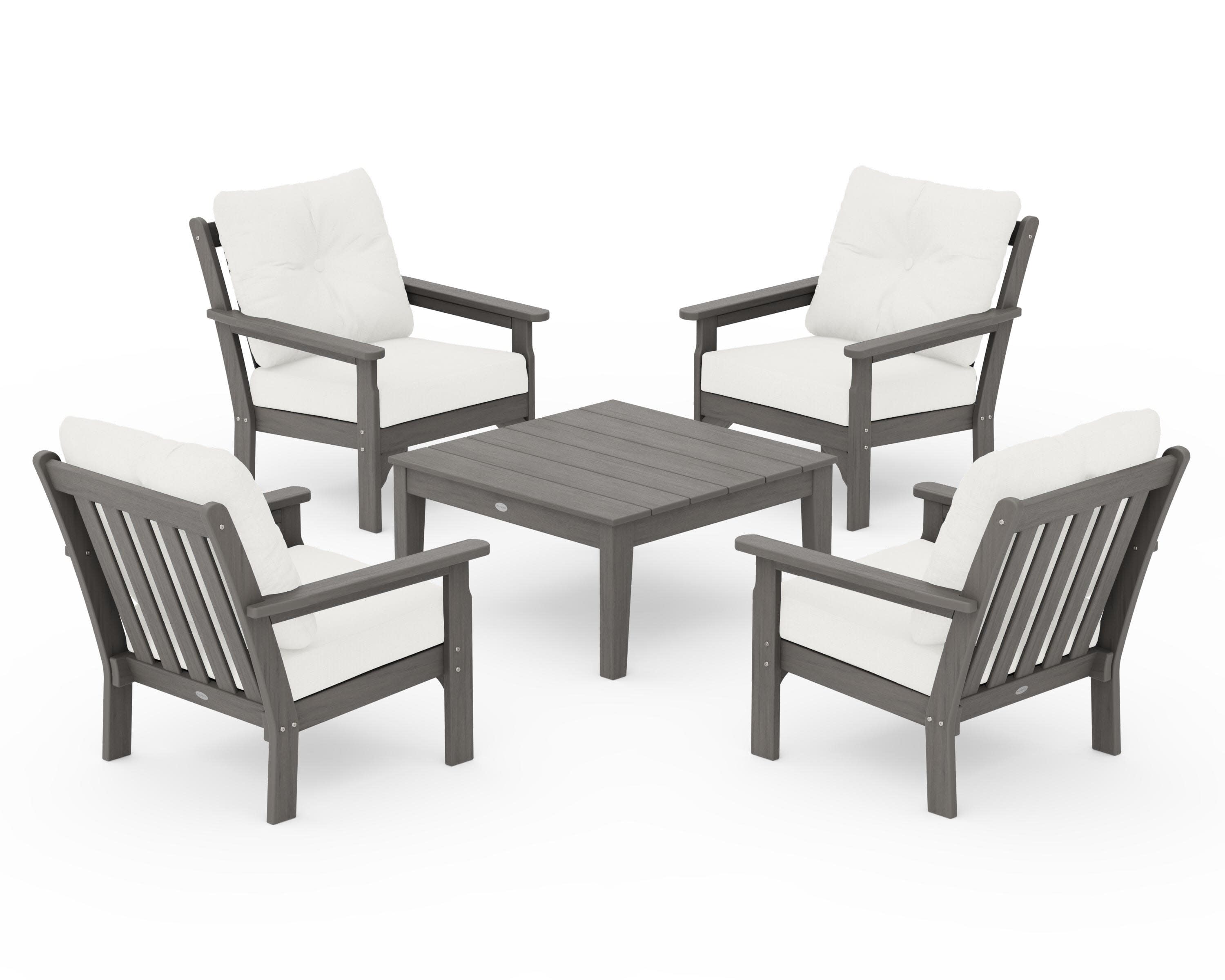 Vineyard 5-Piece Deep Seating Conversation Set in Driftwood / Natural Linen