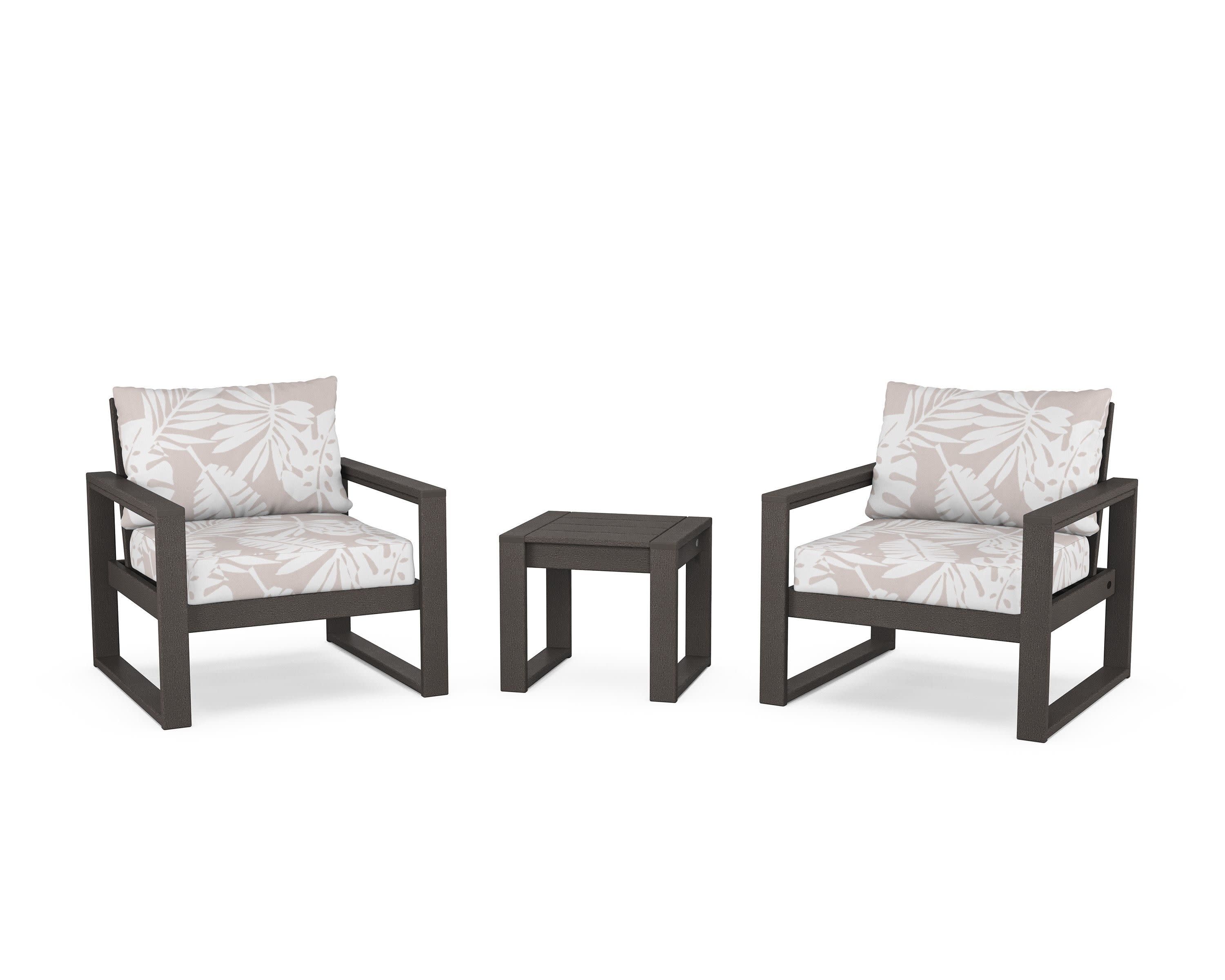 EDGE Sectional 3-Piece Deep Seating Set in Vintage Coffee / Leaf Dune Burlap