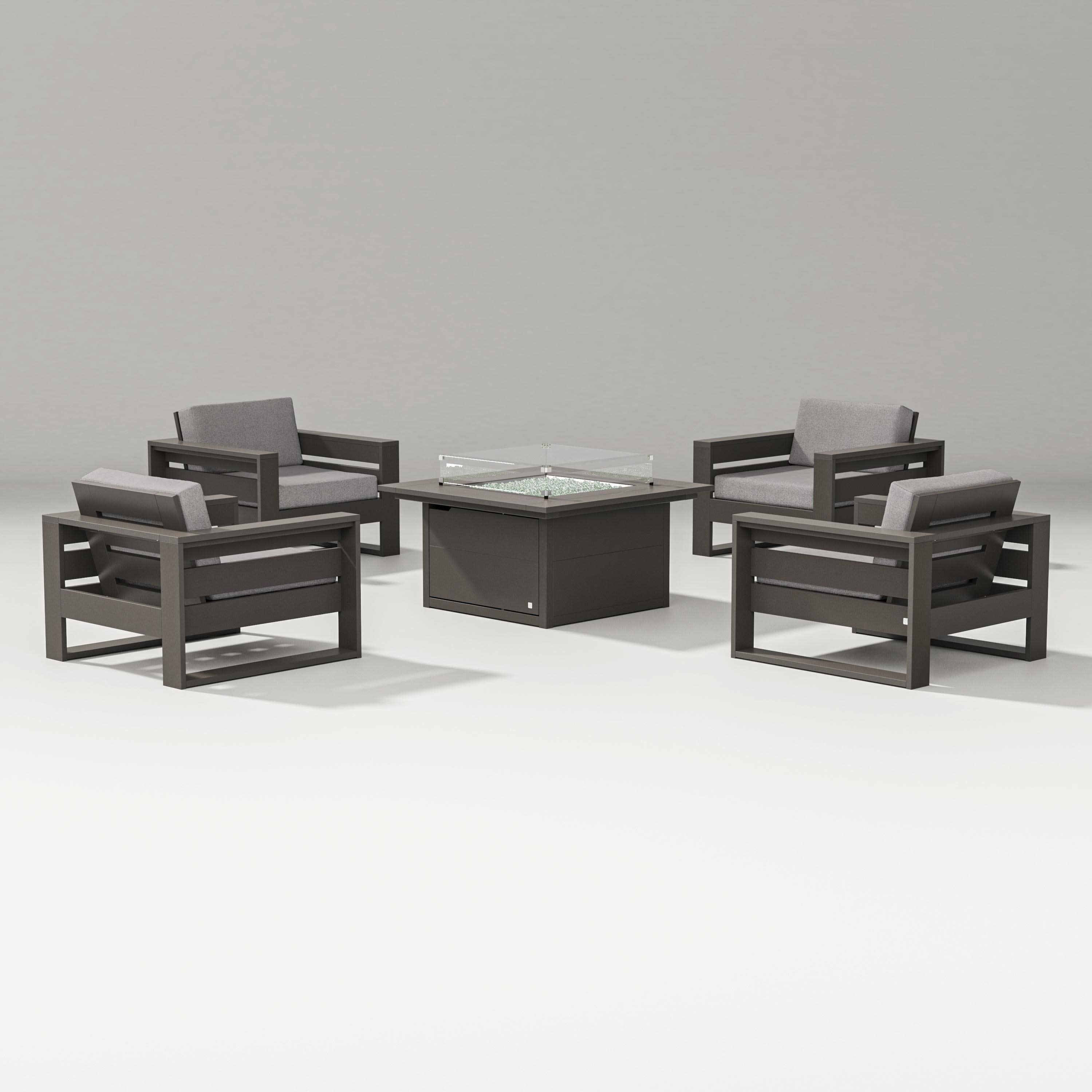 Latitude 5-Piece Lounge Fire Table Set in Vintage Coffee / Grey Mist