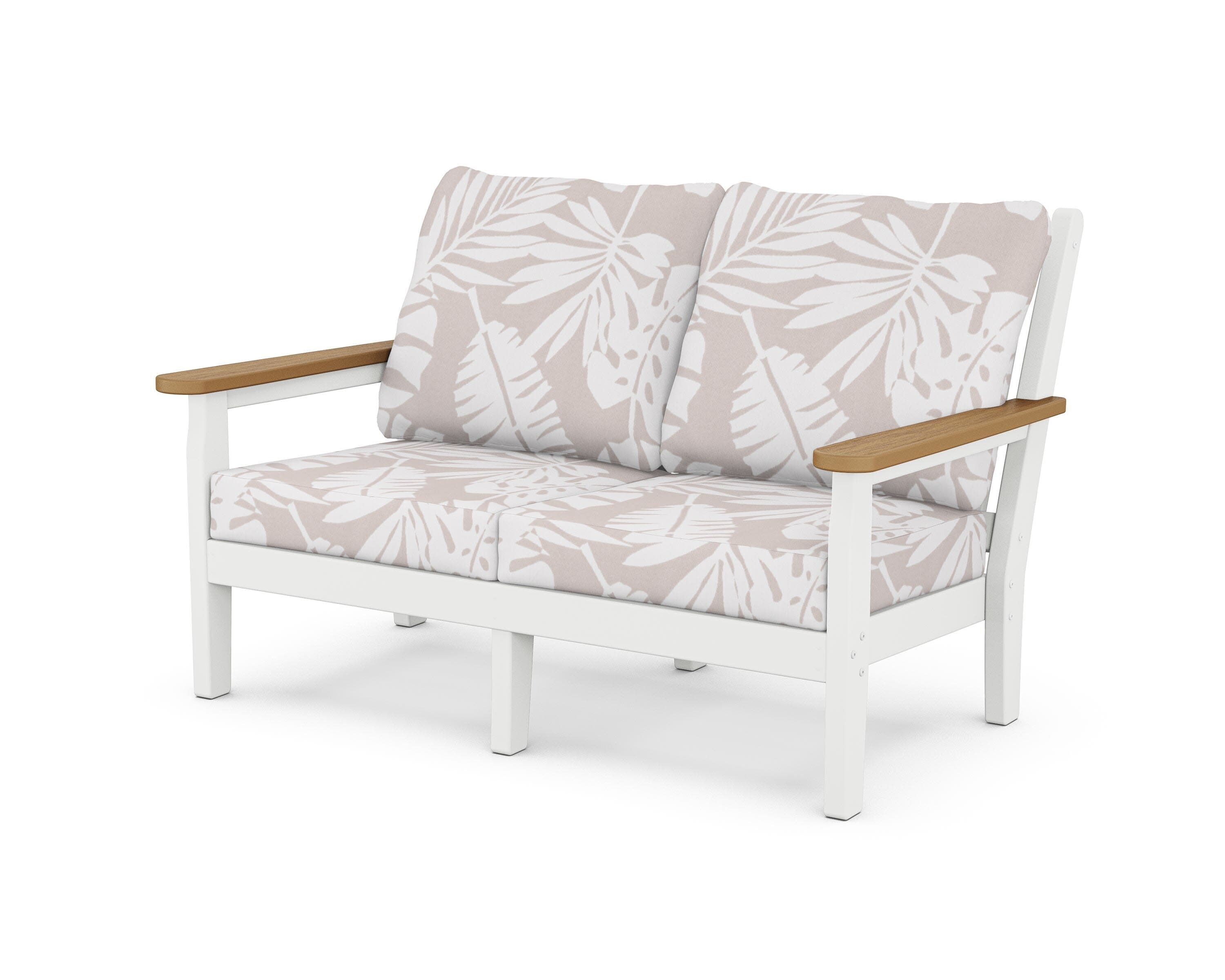 Chippendale Deep Seating Loveseat in White / Natural / Leaf Dune Burlap
