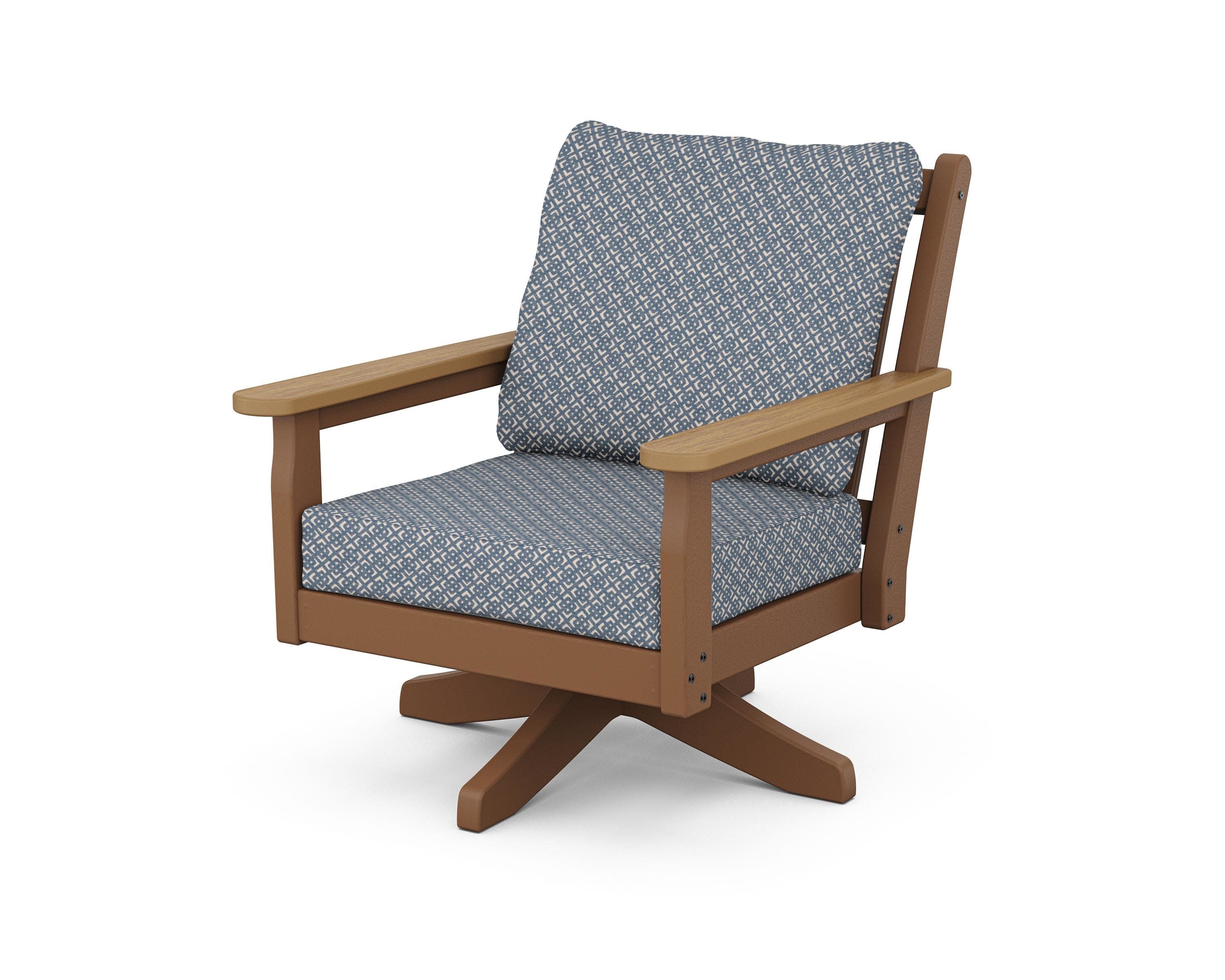 Chippendale Deep Seating Swivel Chair in Teak / Natural / Hopscotch