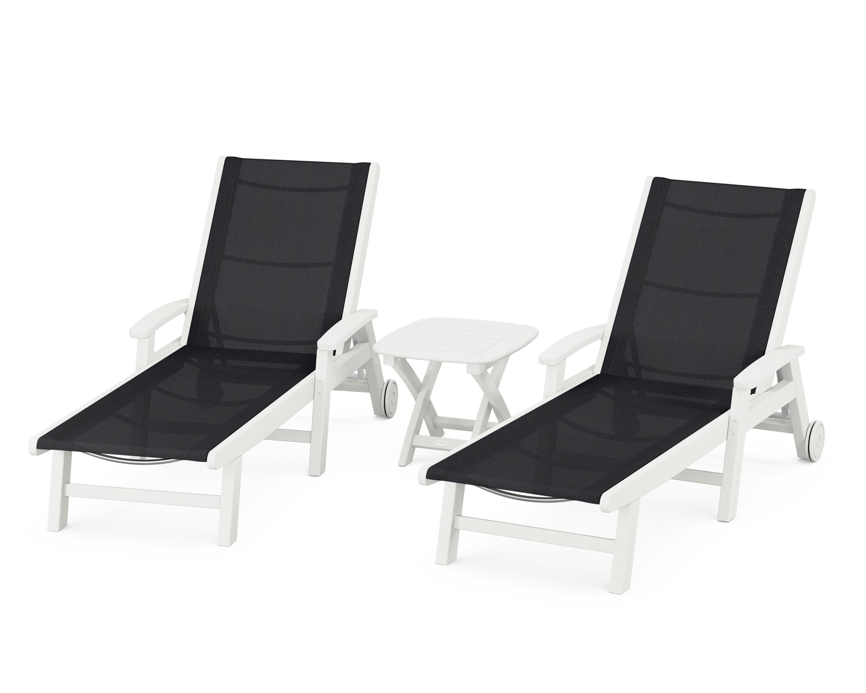 Coastal 3-Piece Wheeled Chaise Set in Vintage White / Black Sling