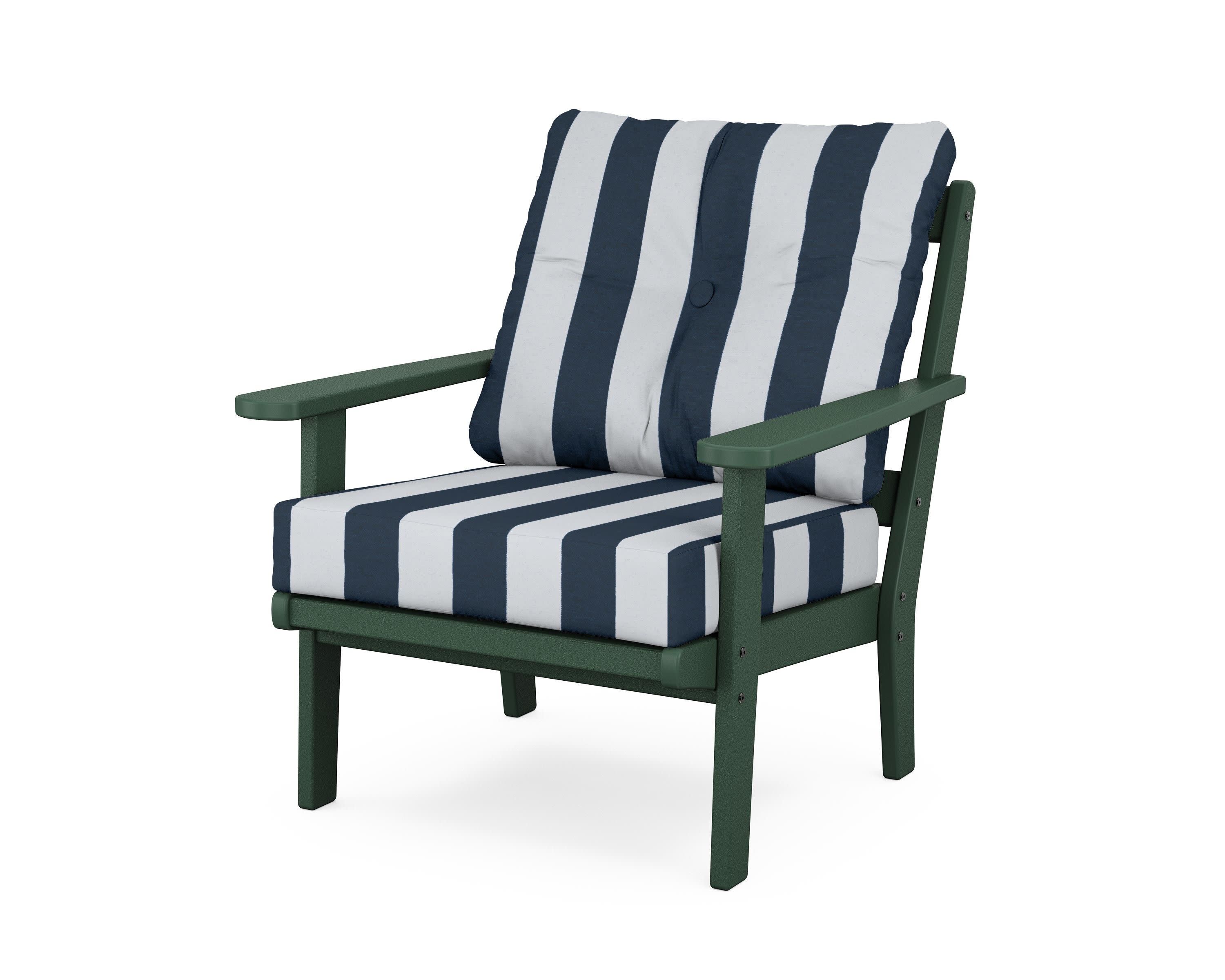 Mission Deep Seating Chair in Green / Cabana Stripe Marine Indigo