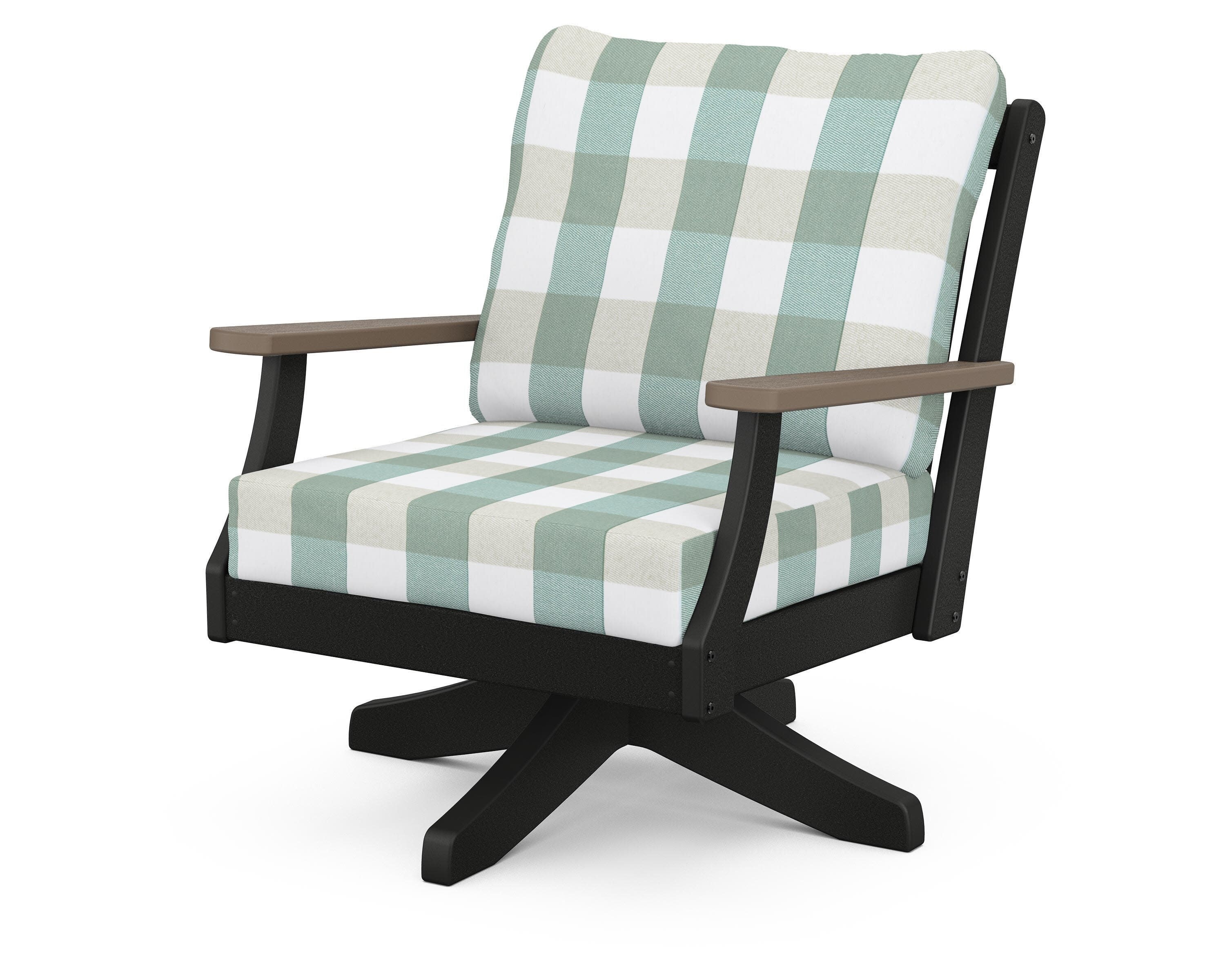 Braxton Deep Seating Swivel Chair in Black / Kona / Buffalo Plaid Glacier Spa