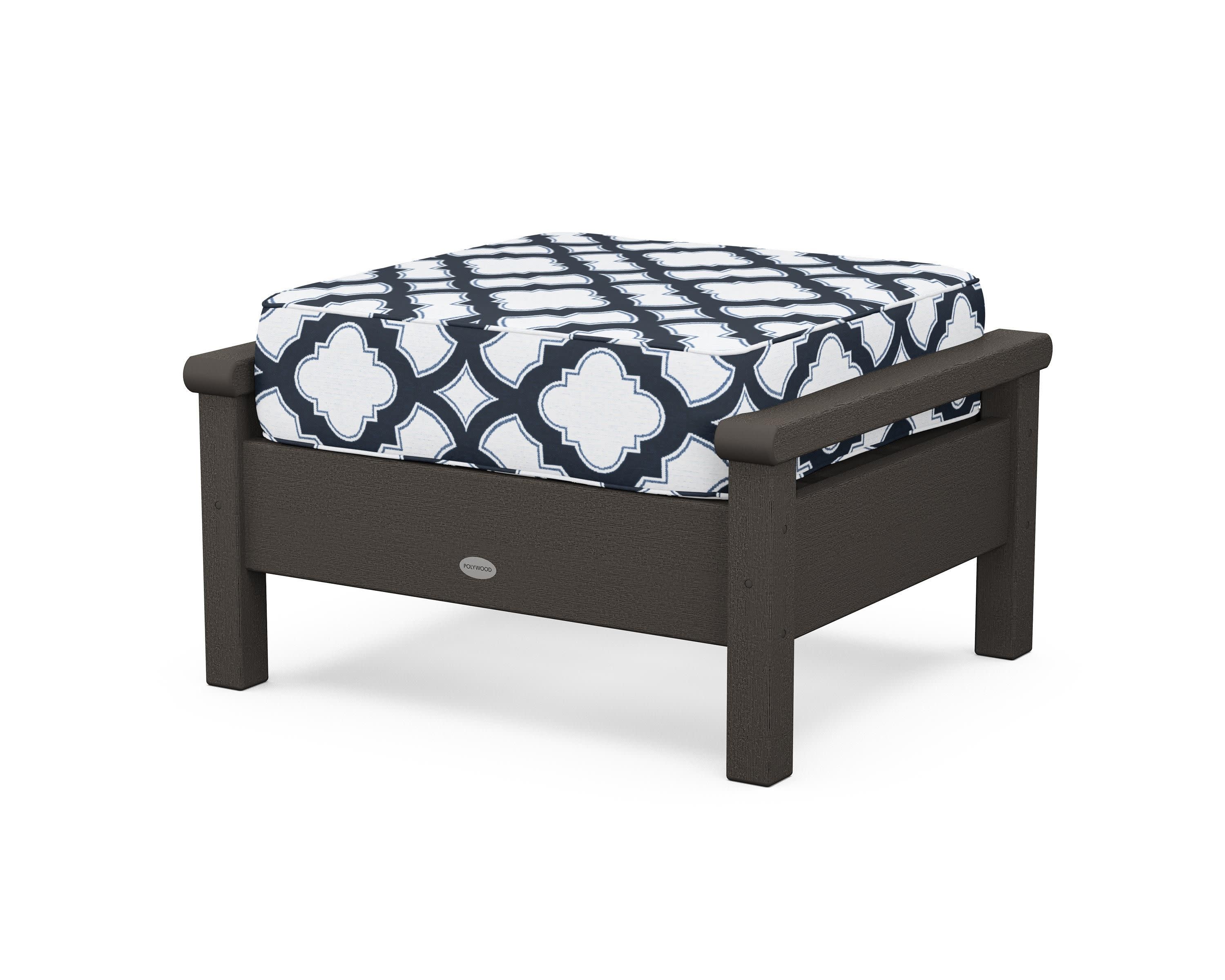 Harbour Deep Seating Ottoman in Vintage Coffee / Trellis Marine Indigo