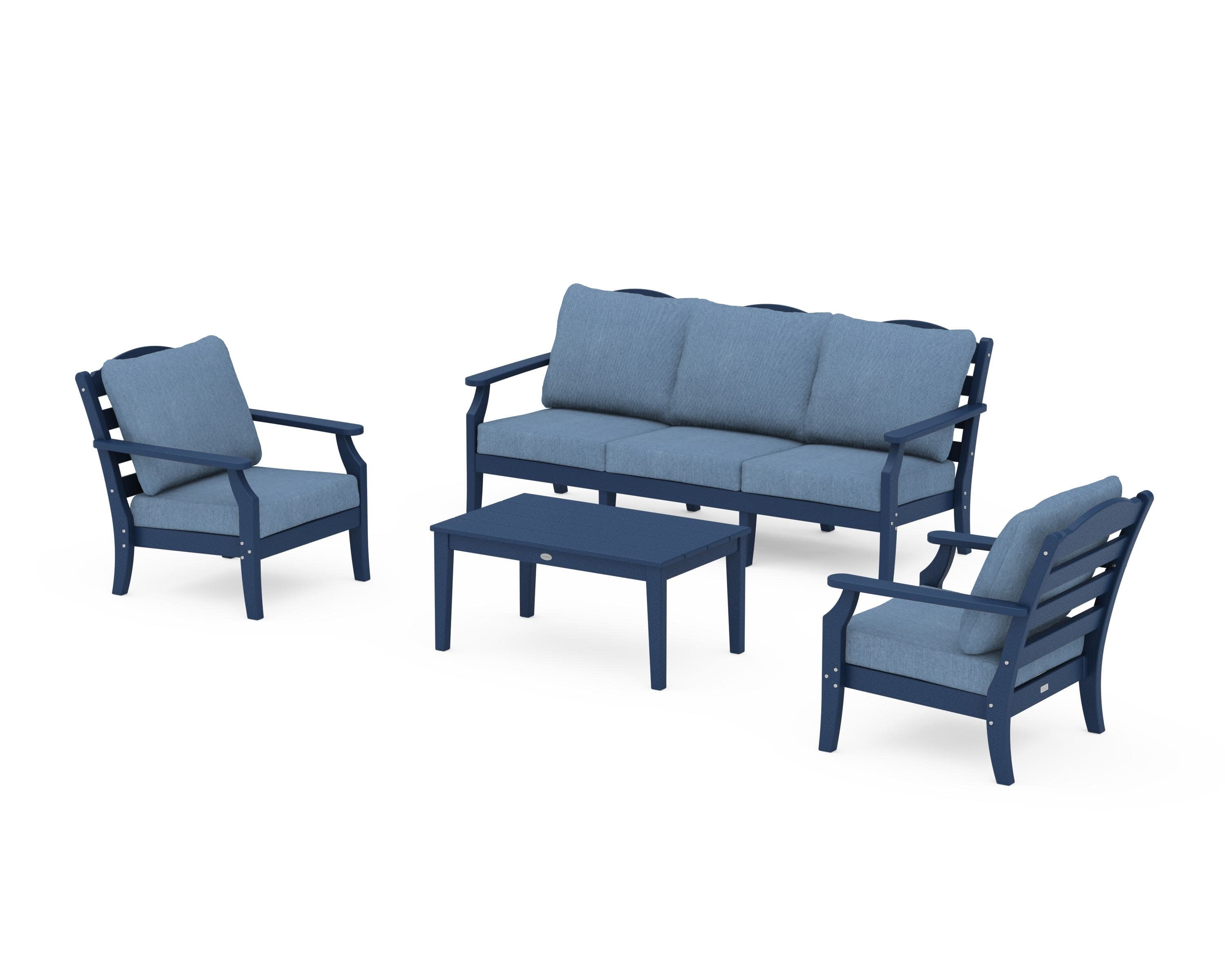 Savannah 4-Piece Deep Seating Set with Sofa in Navy / Sky Blue