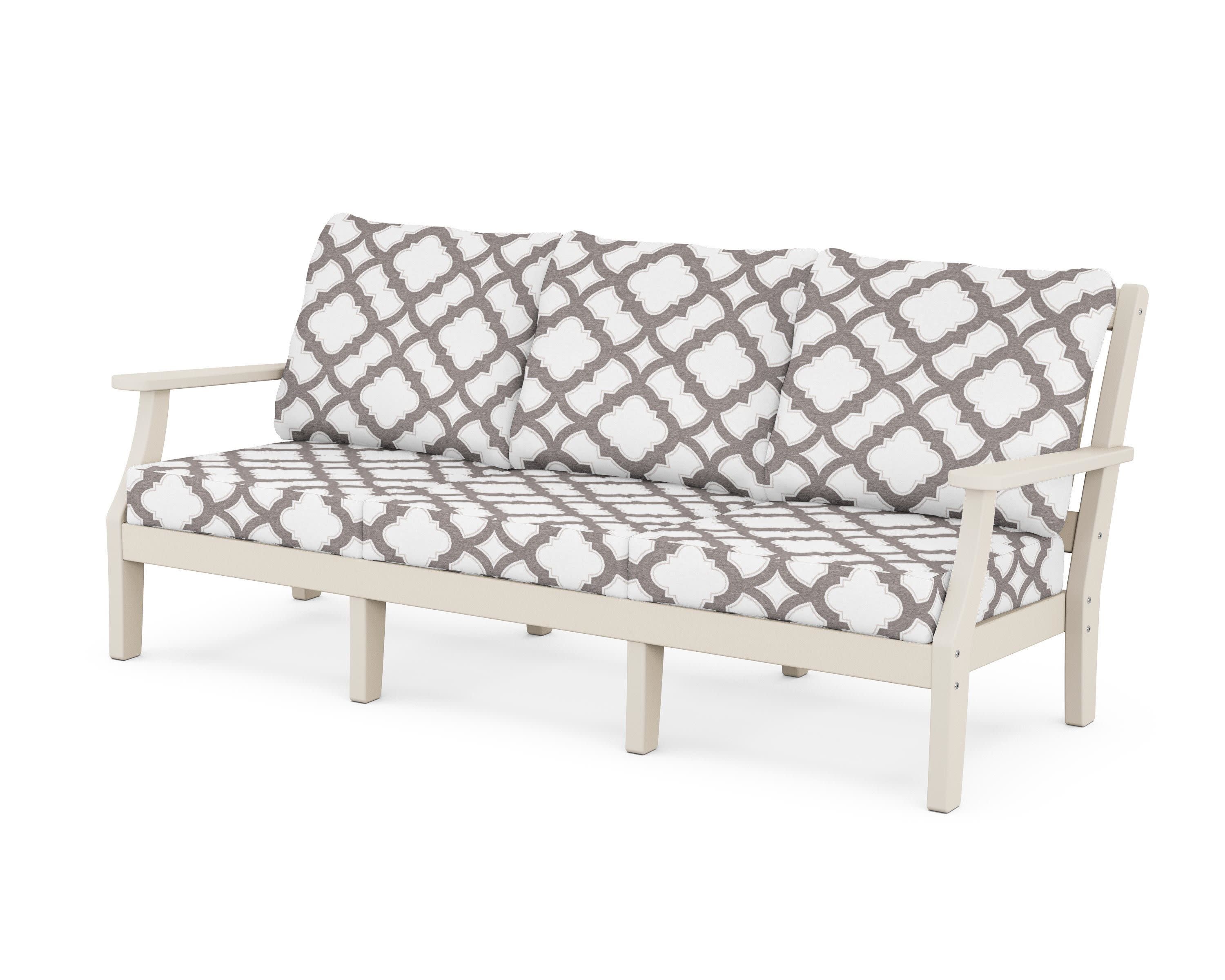 Chinoiserie Deep Seating Sofa in Sand / Trellis Grey Mist